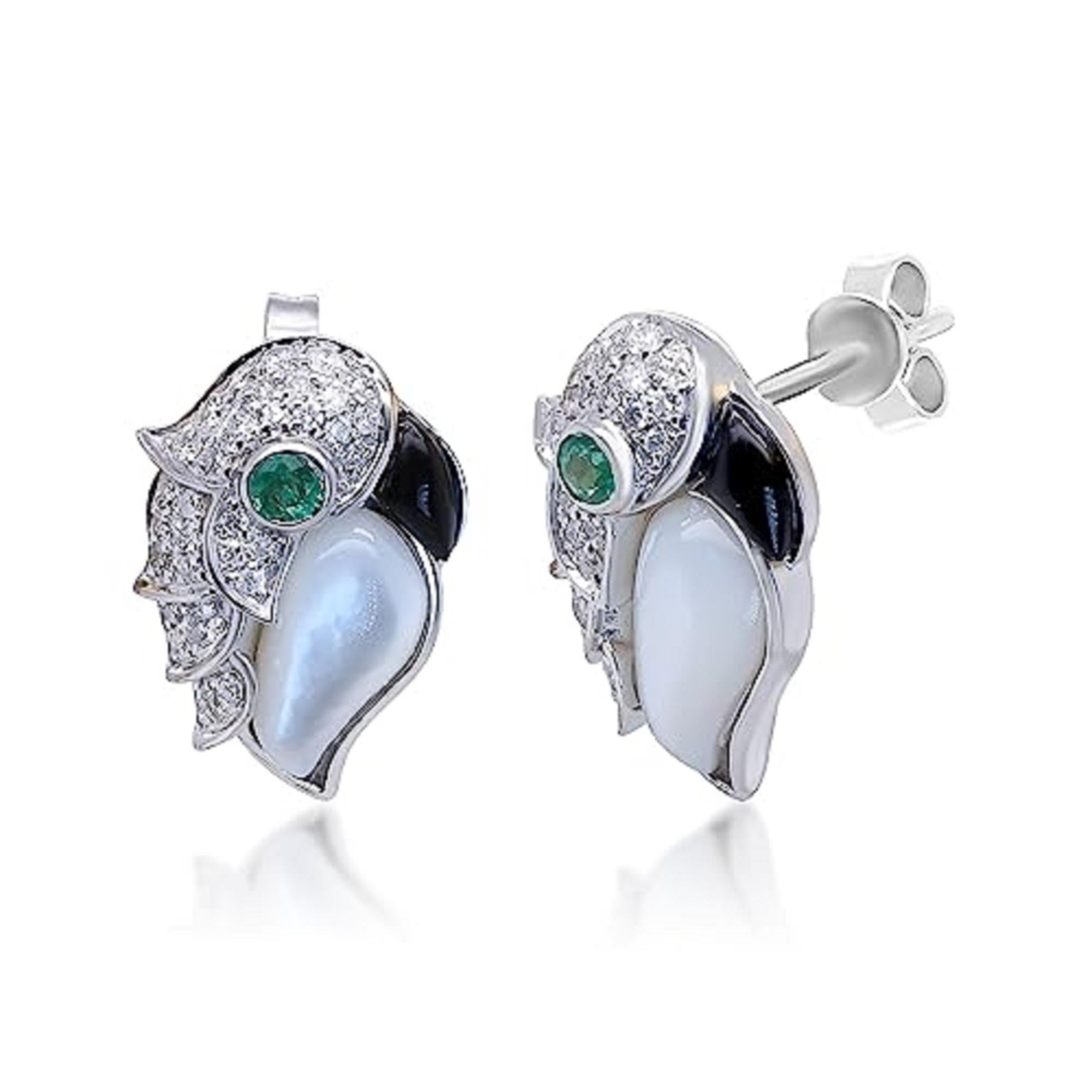 Gin & Grace 14K Weißgold sambischer Smaragd, Perlmutt und Onyxfreie Ohrringe (Art déco) im Angebot