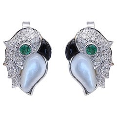 Gin & Grace 14K White Gold Zambian Emerald, Mother of pearl & Onyx free Earrings