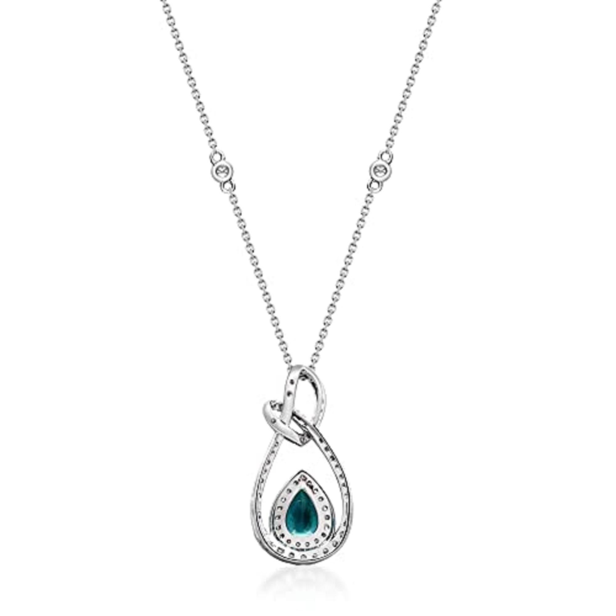 Pear Cut Gin & Grace 14K White Gold Zambian Emerald Pendant with Diamonds For Women For Sale