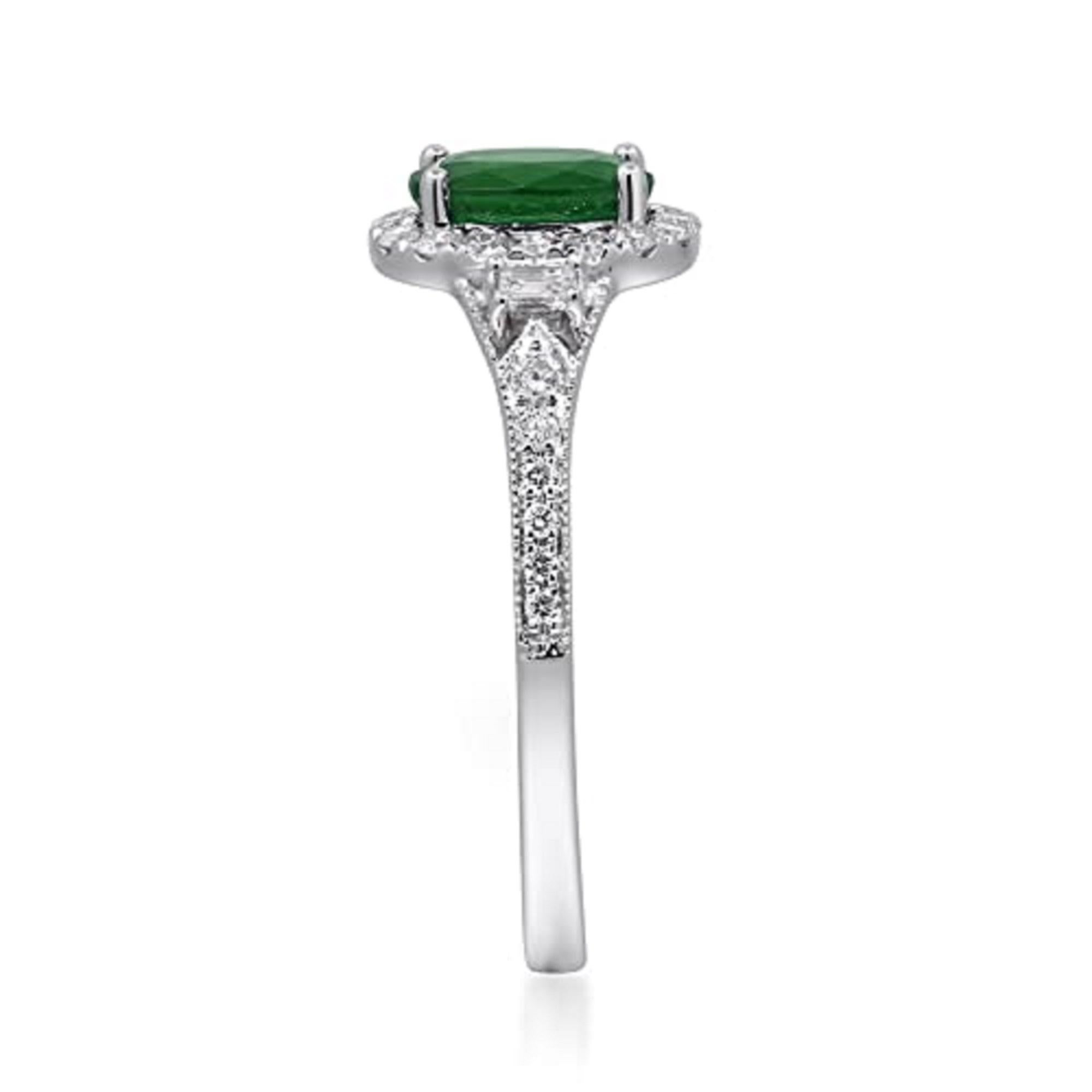 Art Deco Gin & Grace 14K White Gold Zambian Emerald Ring with Natural Diamonds for Women For Sale