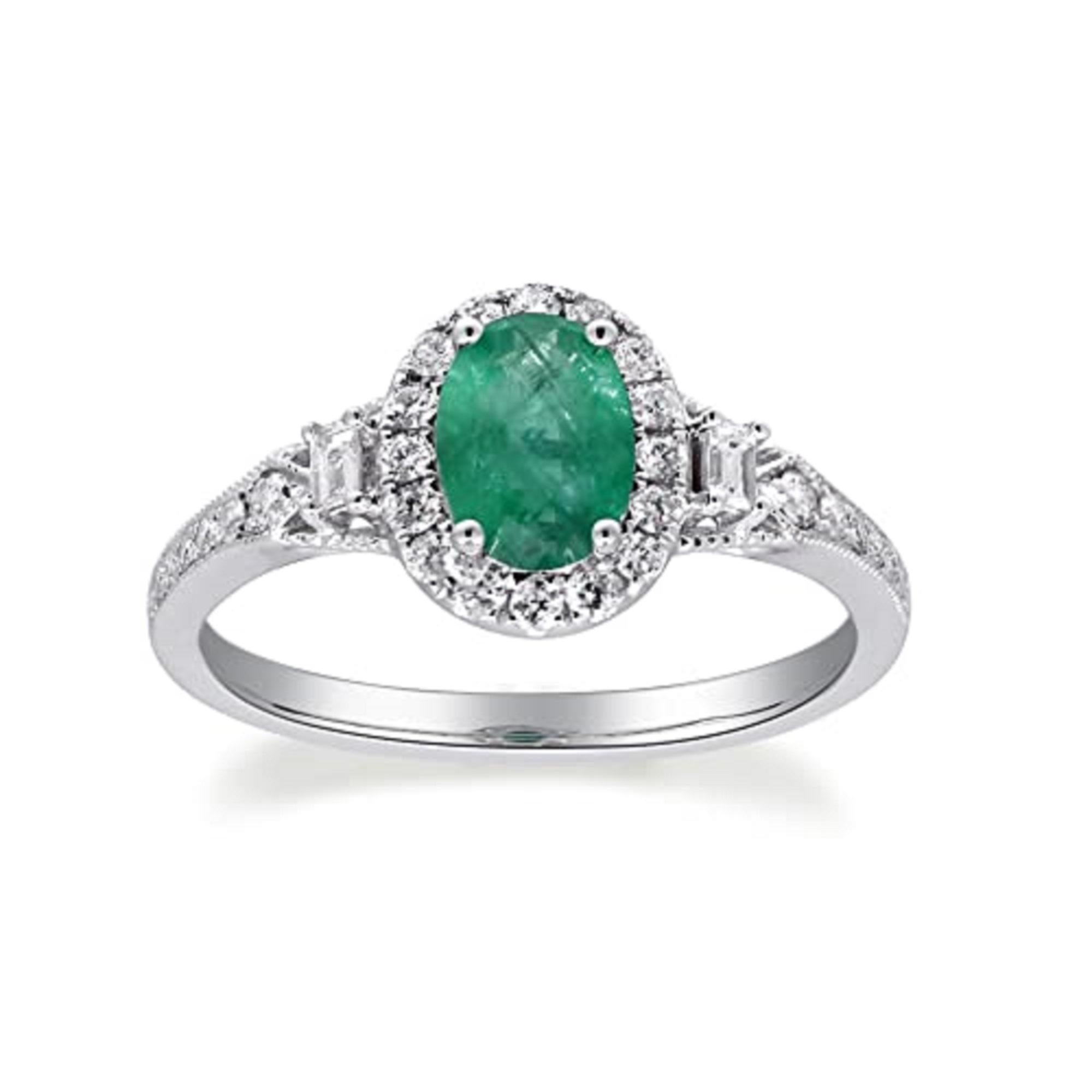 Women's Gin & Grace 14K White Gold Zambian Emerald Ring with Natural Diamonds for Women For Sale