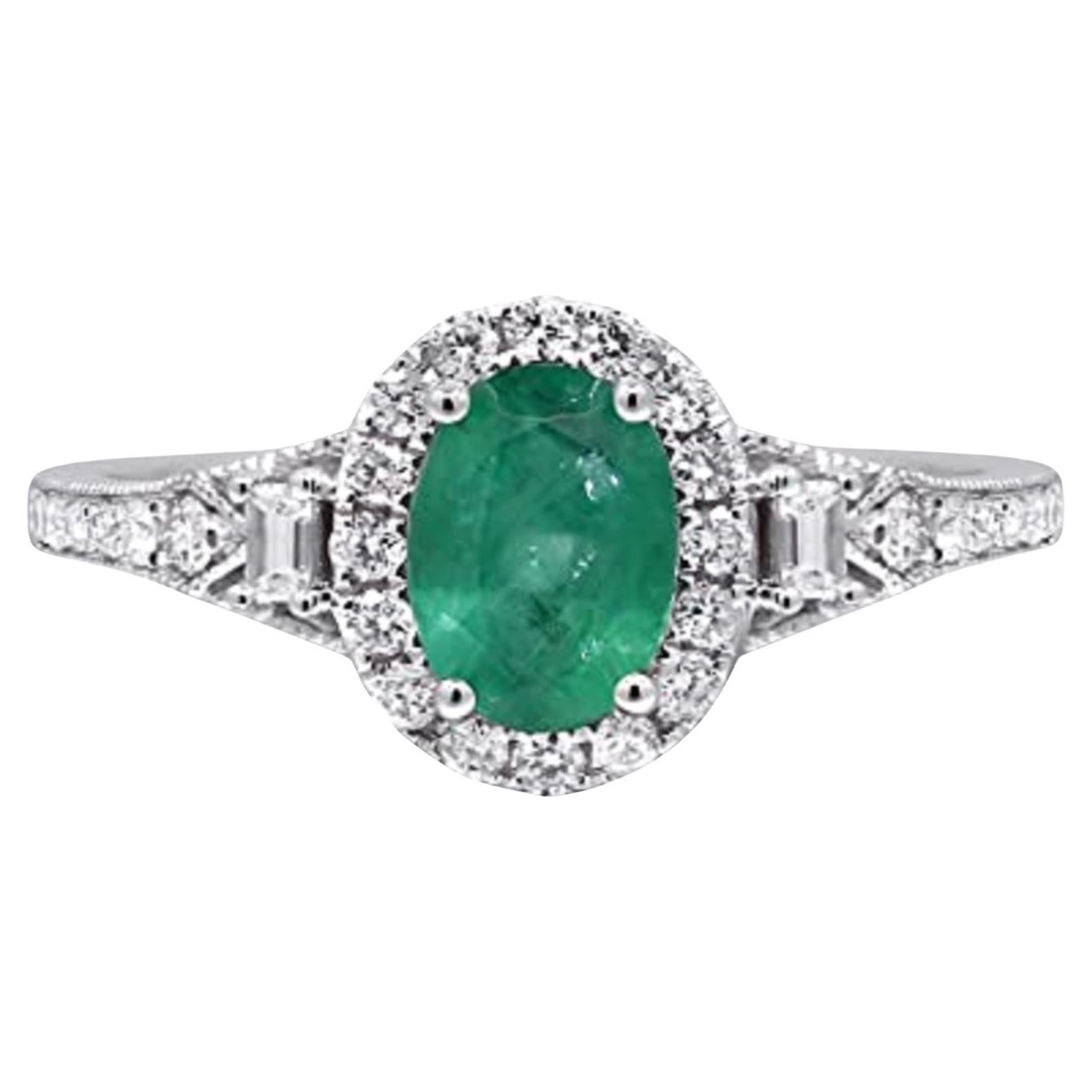 Gin & Grace 14K White Gold Zambian Emerald Ring with Natural Diamonds for Women For Sale