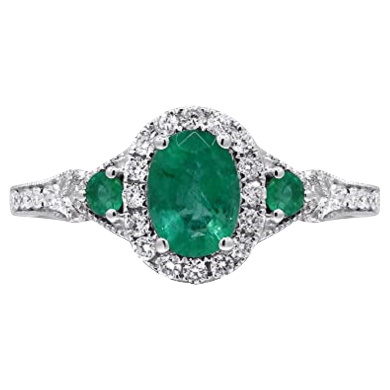 Gin & Grace 14K White Gold Zambian Emerald Ring with Natural Diamonds for Women For Sale