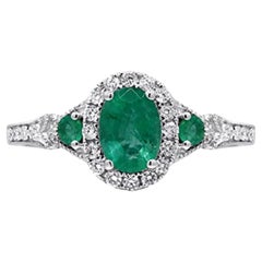 Retro Gin & Grace 14K White Gold Zambian Emerald Ring with Natural Diamonds for Women