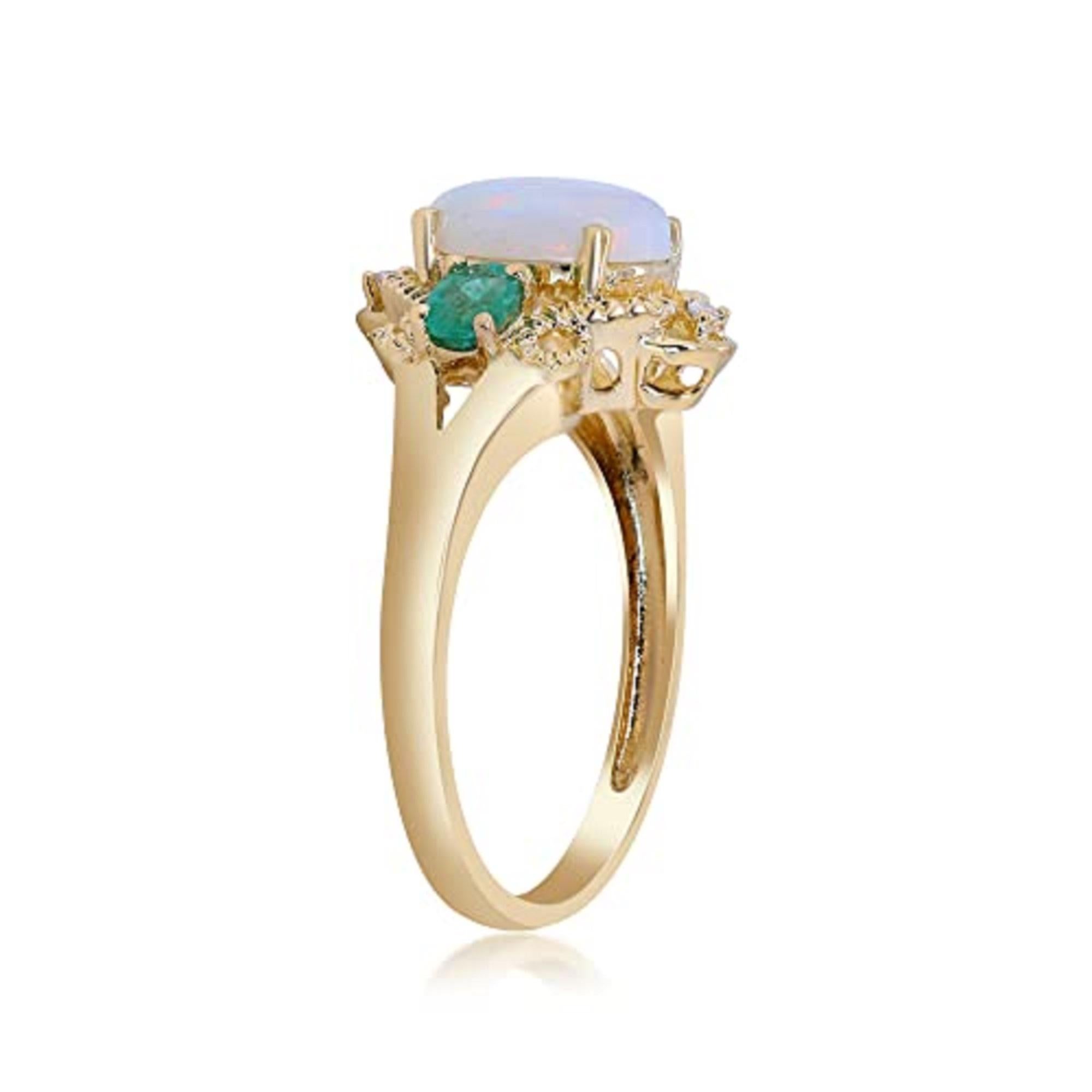 Art Deco Gin & Grace 14K Yellow Gold Australian Opal, Emerald Ring with Diamond For Women For Sale