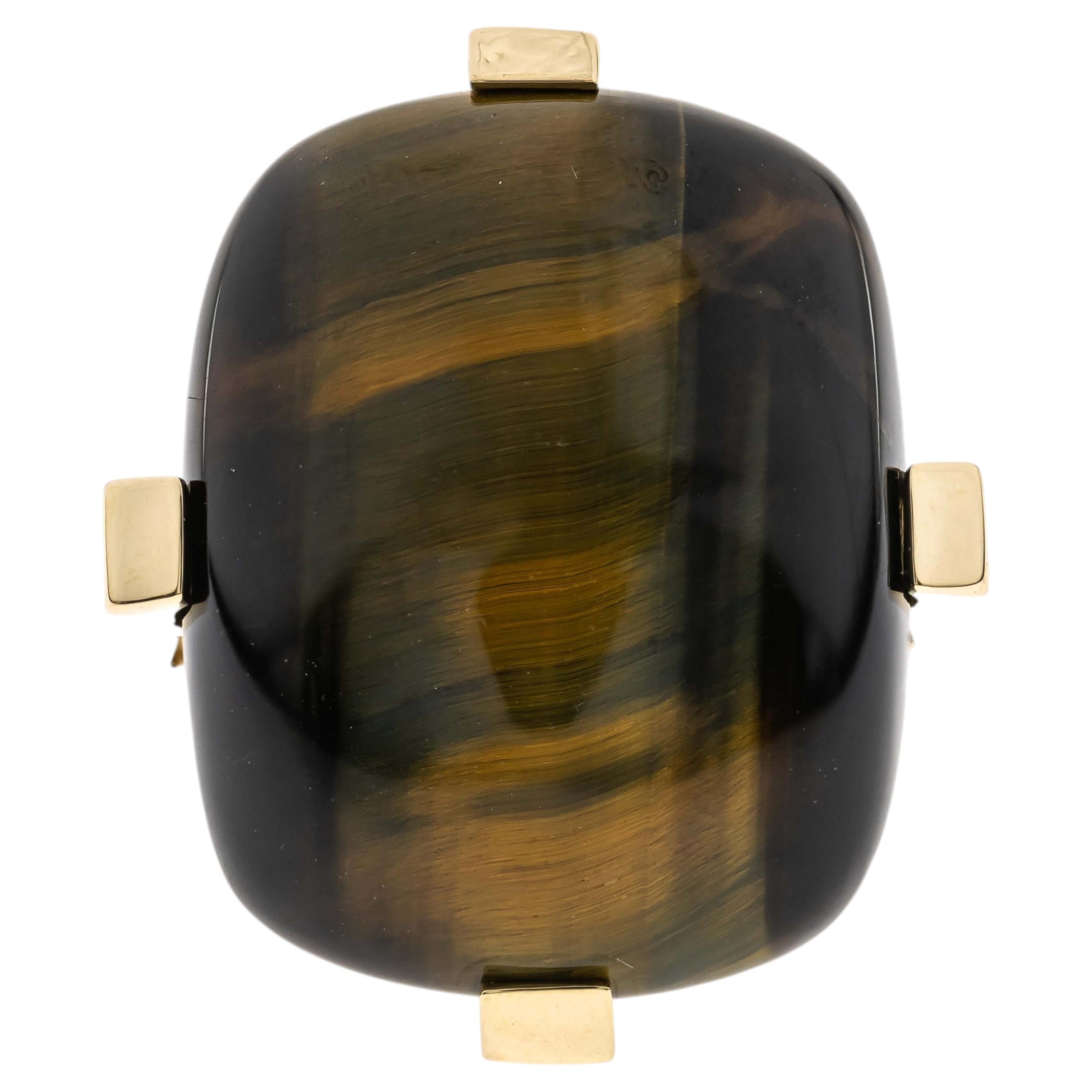 Gin & Grace 14K Yellow Gold Cushion-Cut Tiger Eye Ring For Sale
