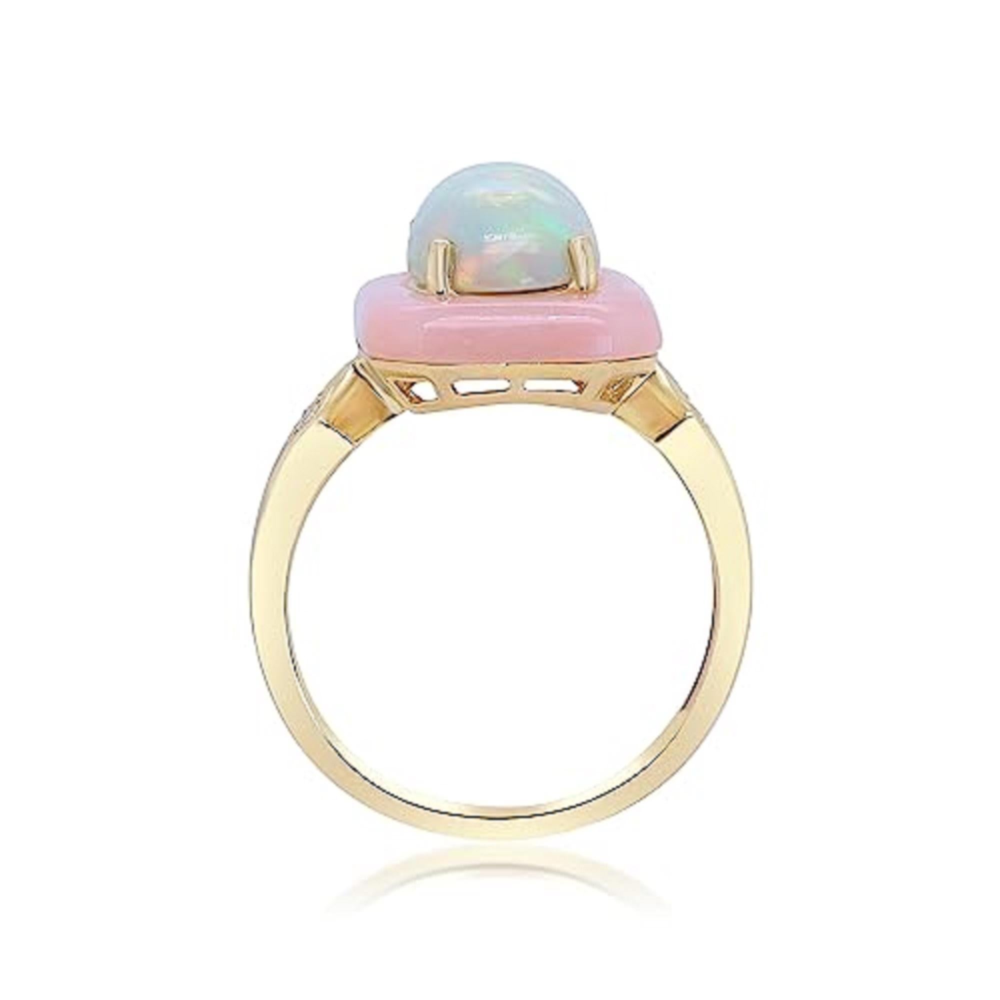 Oval Cut Gin & Grace 14K Yellow Gold Ethiopian and Pink Opal Ring with Diamond for Women For Sale