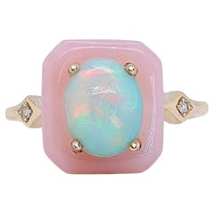 Gin & Grace 14K Yellow Gold Ethiopian and Pink Opal Ring with Diamond for Women