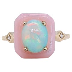 Gin & Grace 14K Gelbgold Äthiopischer und rosa Opalring mit Diamant für Damen