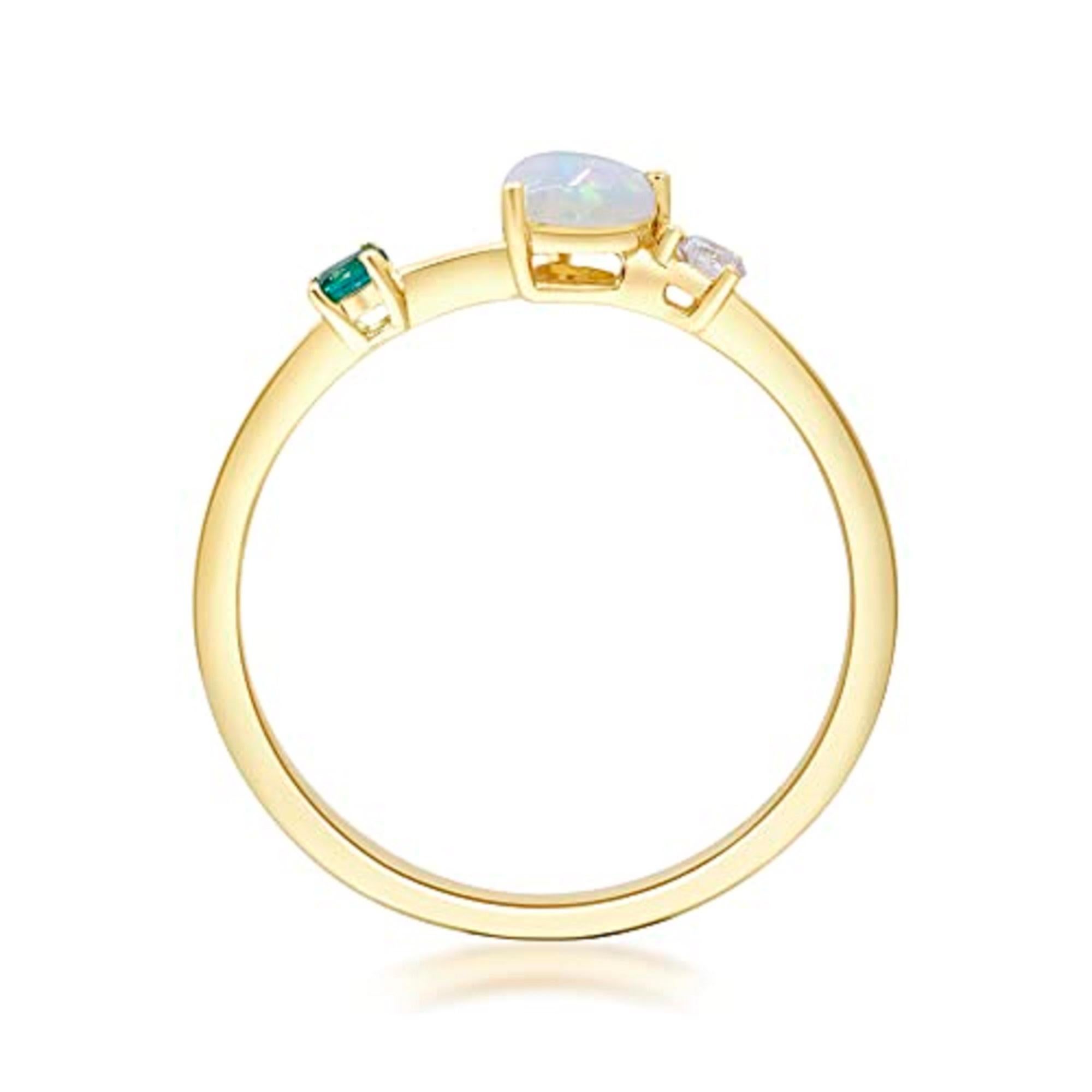 Art Deco Gin & Grace 14K Yellow Gold Ethiopian Opal and Emerald Ring with Diamond For Sale