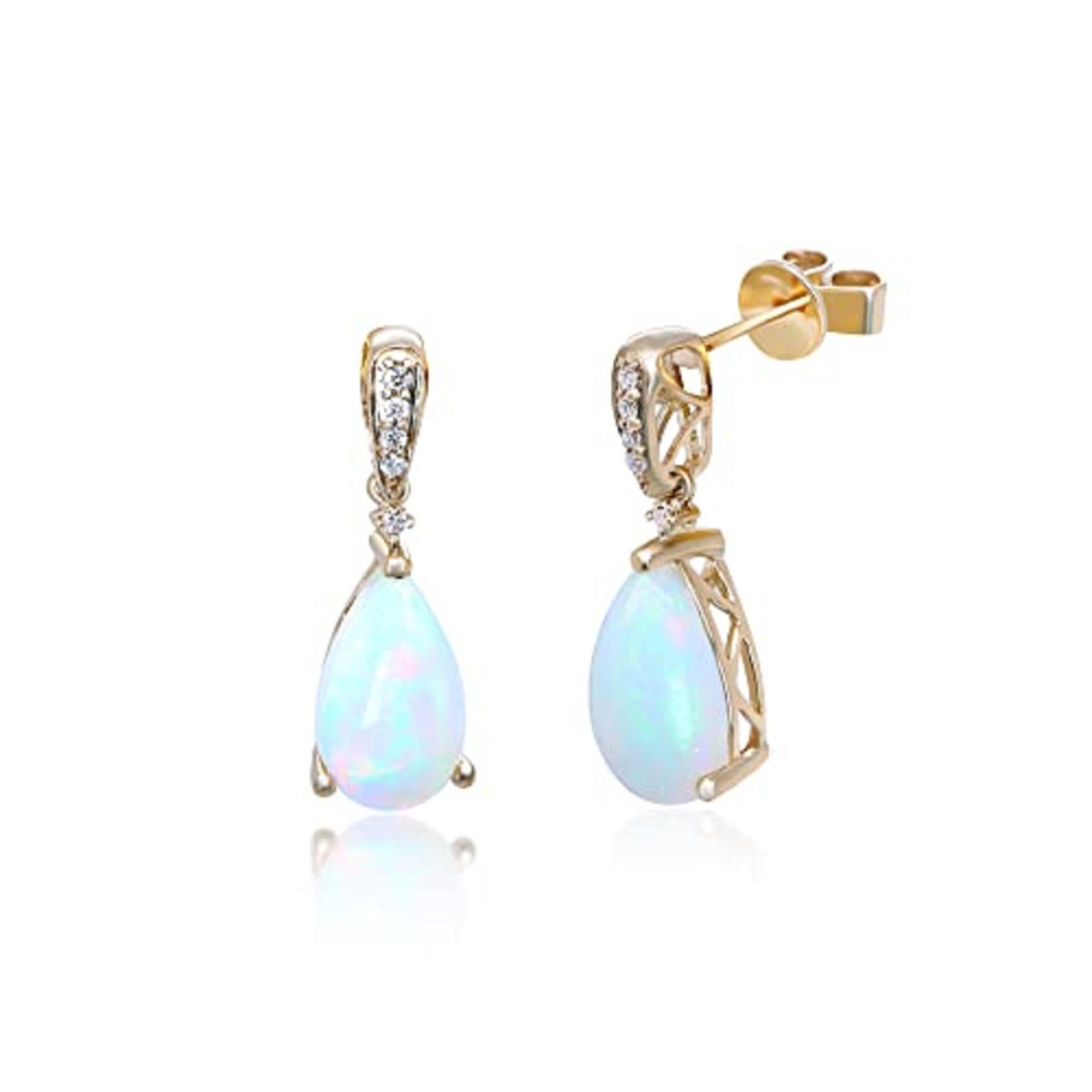 Art Deco Gin & Grace 14K Yellow Gold Ethiopian Opal earrings with Diamonds for women For Sale