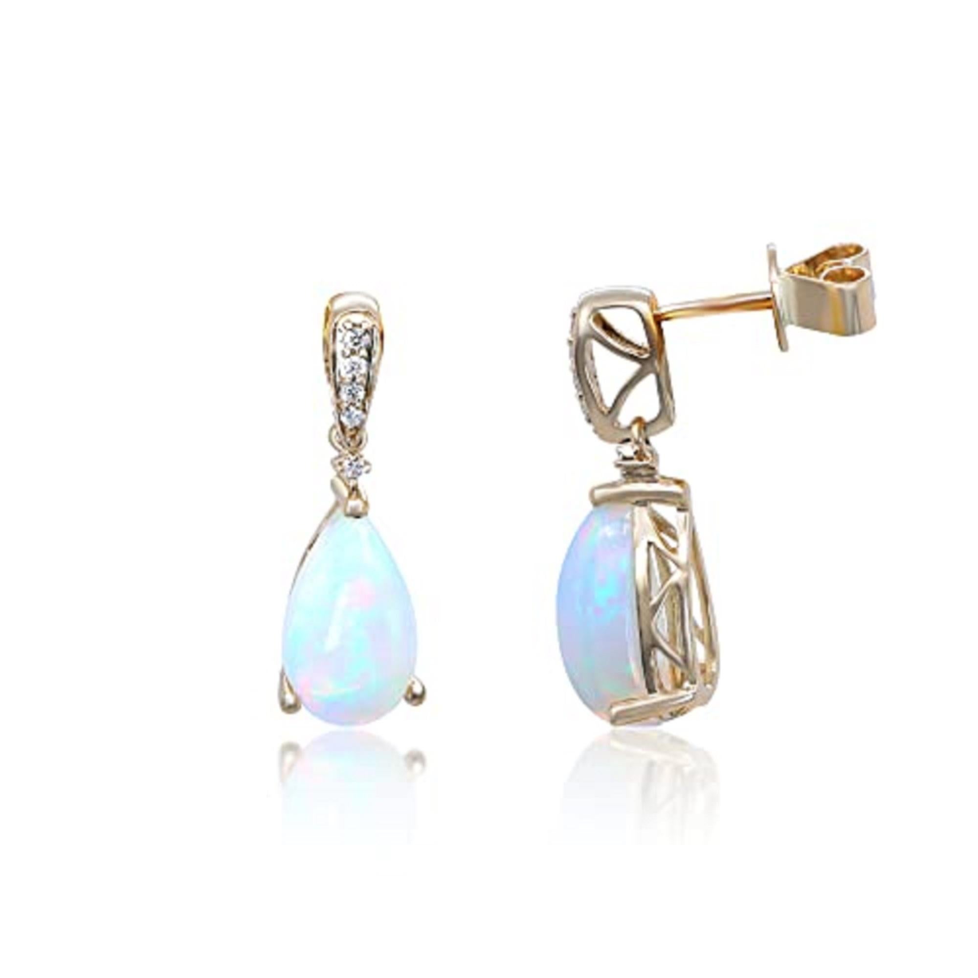 Pear Cut Gin & Grace 14K Yellow Gold Ethiopian Opal earrings with Diamonds for women For Sale