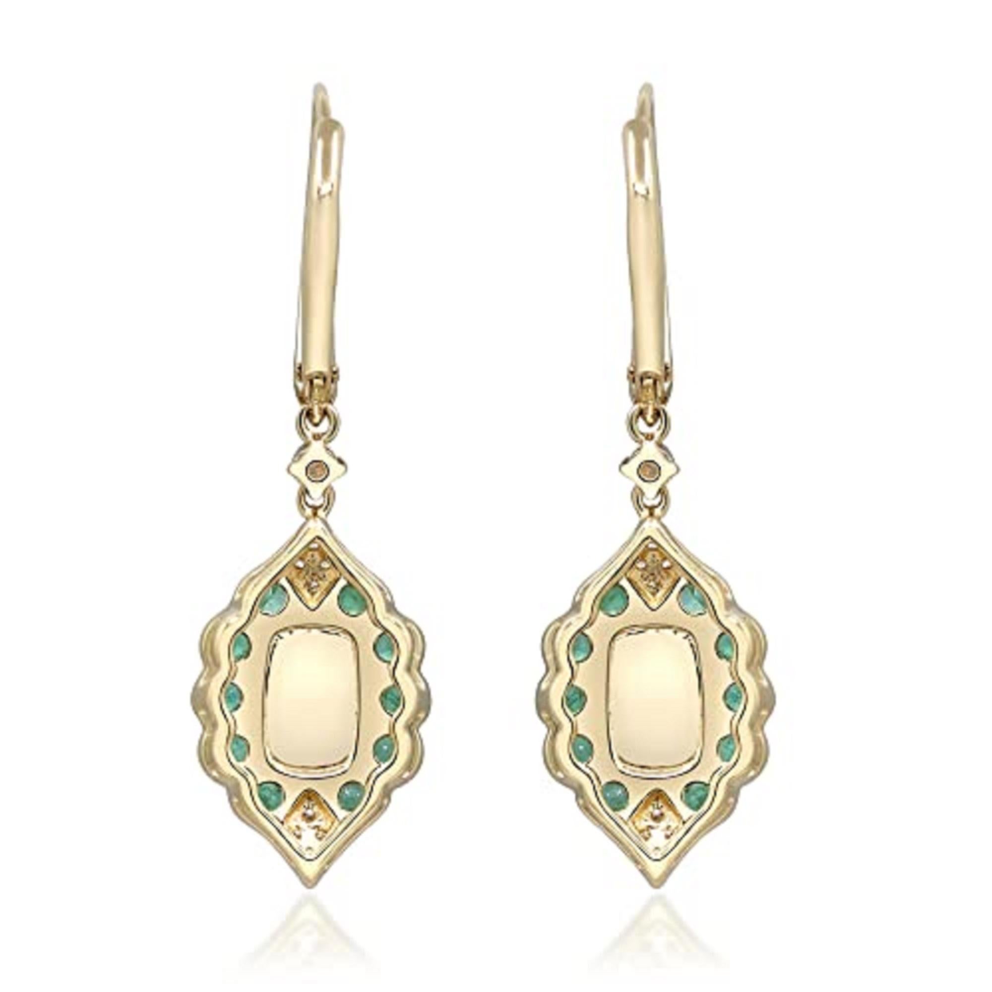 Cushion Cut Gin & Grace 14K Yellow Gold Ethiopian Opal & Emerald Earrings with Diamond 