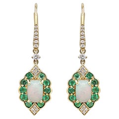 Gin & Grace 14K Yellow Gold Ethiopian Opal & Emerald Earrings with Diamond