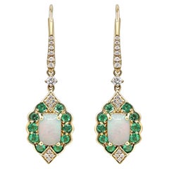 Gin & Grace Ohrringe aus 14 Karat Gelbgold mit äthiopischem Opal und Smaragd und Diamant 