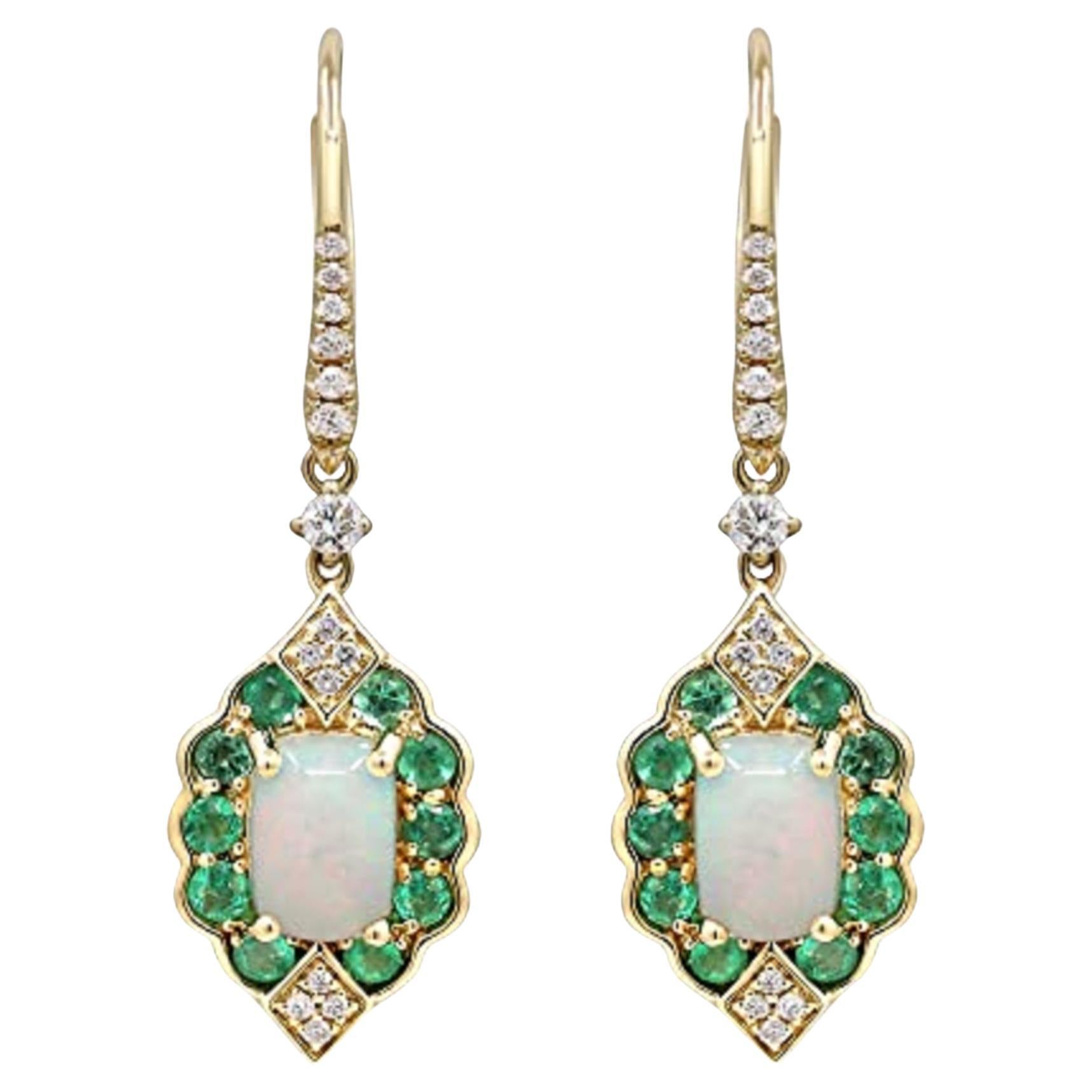 Gin & Grace 14K Yellow Gold Ethiopian Opal & Emerald Earrings with Diamond  For Sale