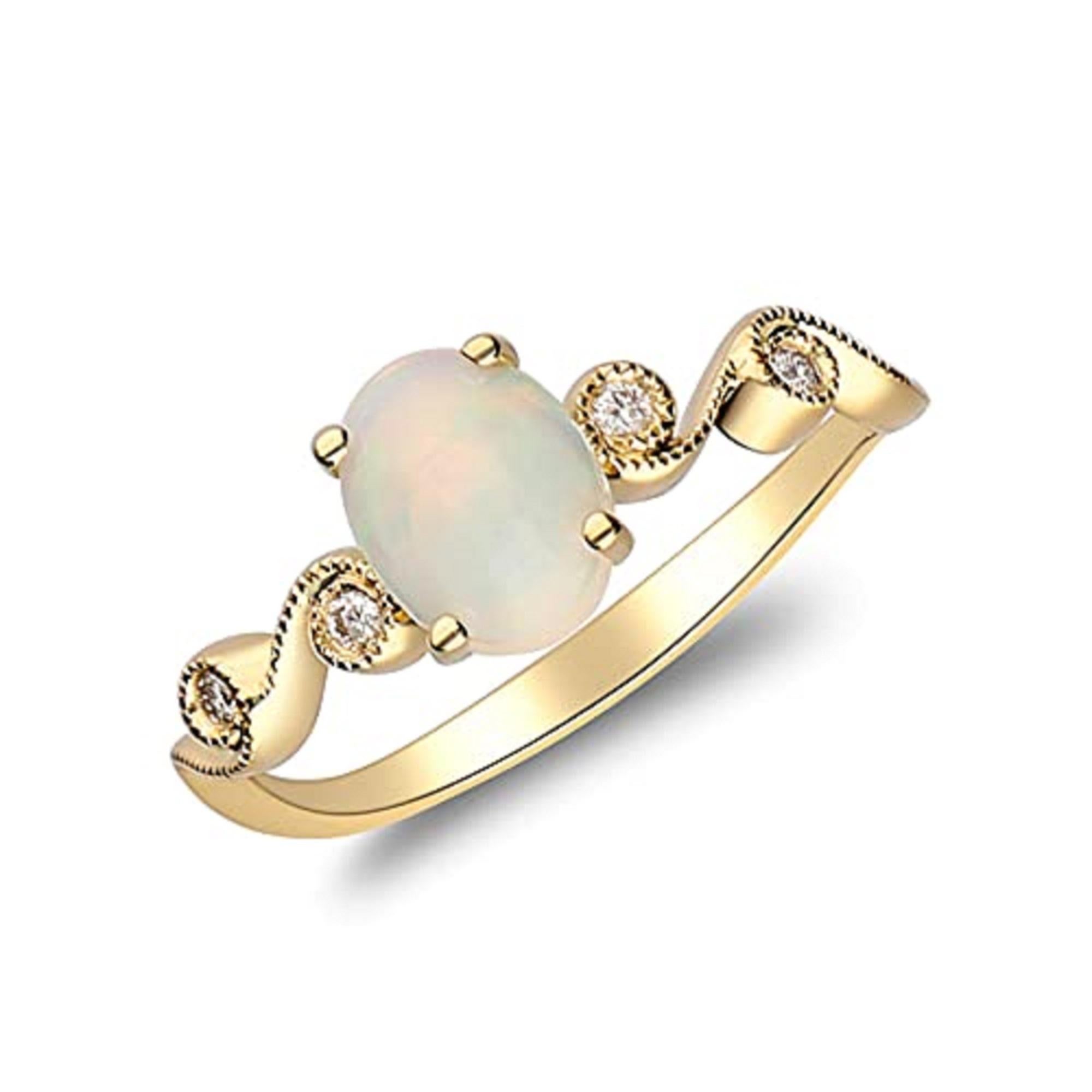 Art Deco Gin & Grace 14K Yellow Gold Ethiopian Opal Ring with Real Diamonds for women For Sale