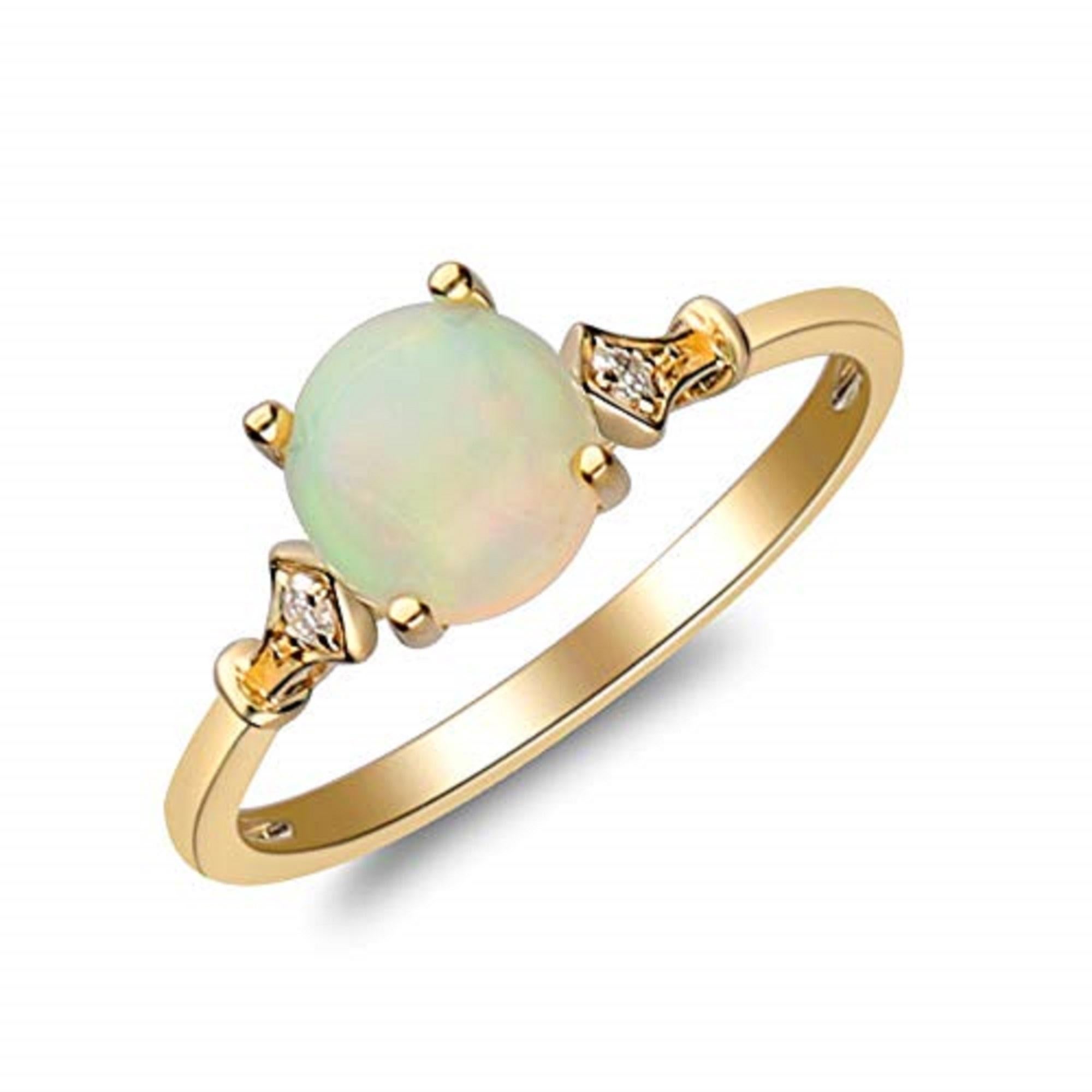 Art Deco Gin & Grace 14K Yellow Gold Ethiopian Opal Ring with Real Diamonds for women For Sale