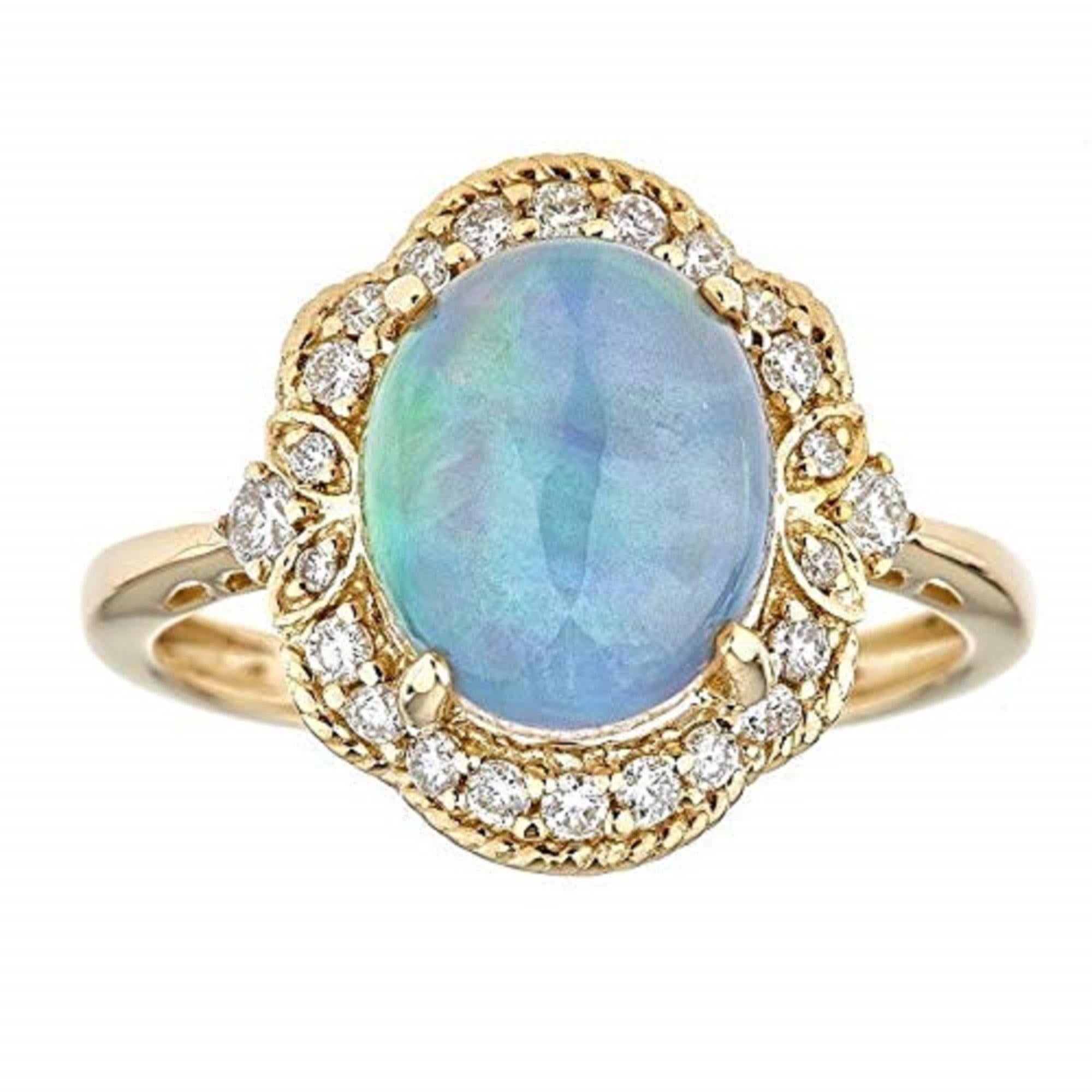 Oval Cut Gin & Grace 14K Yellow Gold Ethiopian Opal Ring with Real Diamonds for women For Sale
