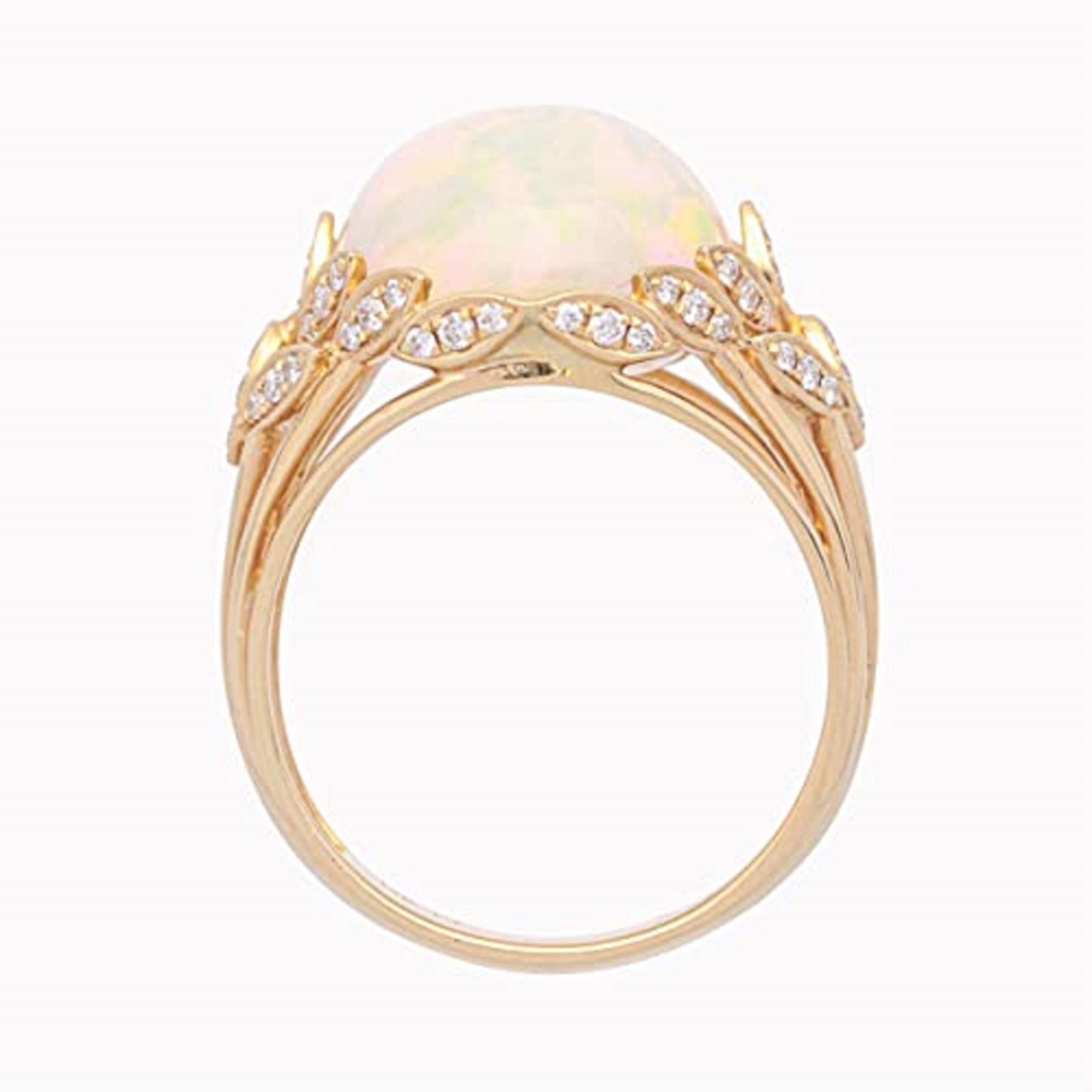 Round Cut  Gin & Grace 14K Yellow Gold Ethiopian Opal Ring with Real Diamonds for Women For Sale
