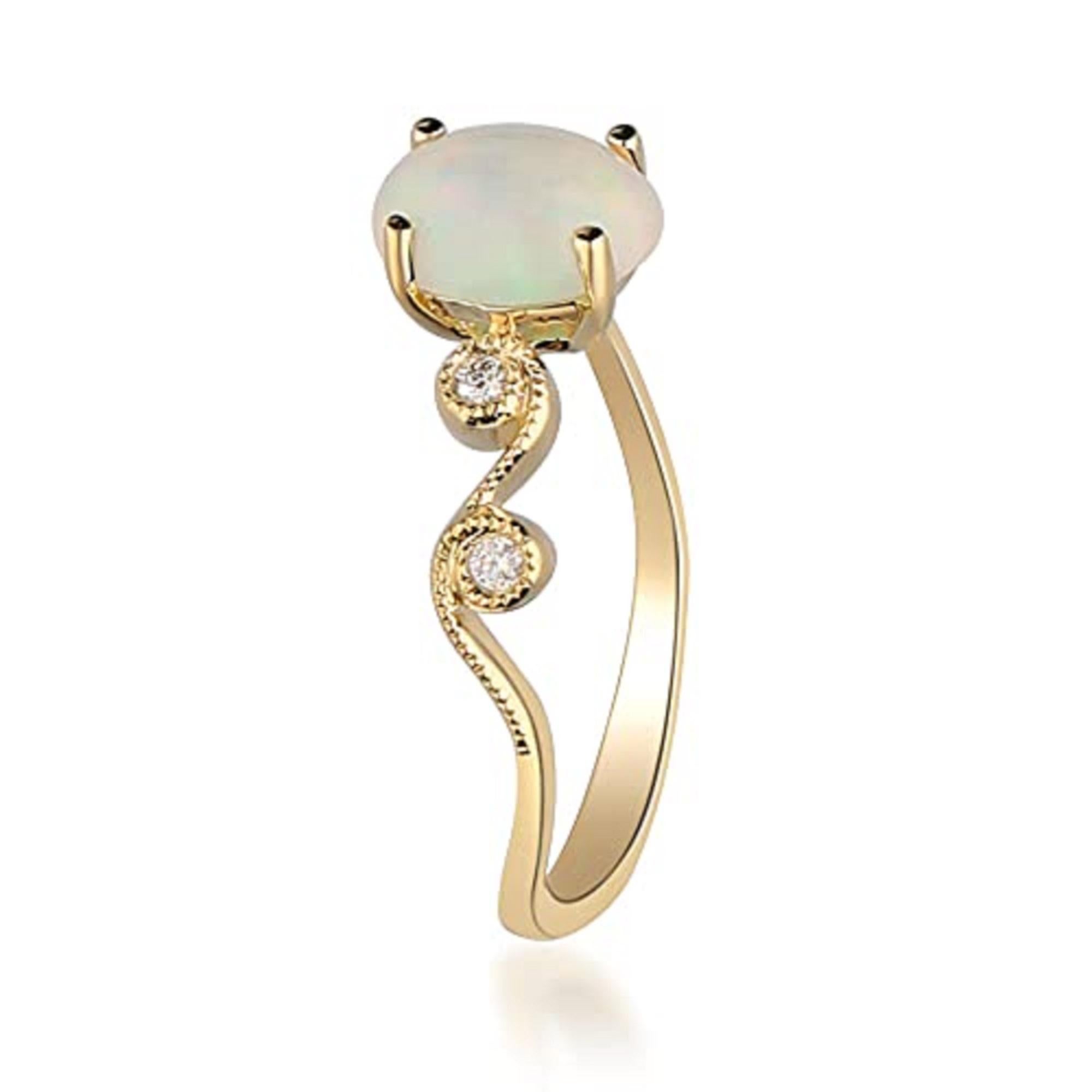 Oval Cut Gin & Grace 14K Yellow Gold Ethiopian Opal Ring with Real Diamonds for women For Sale