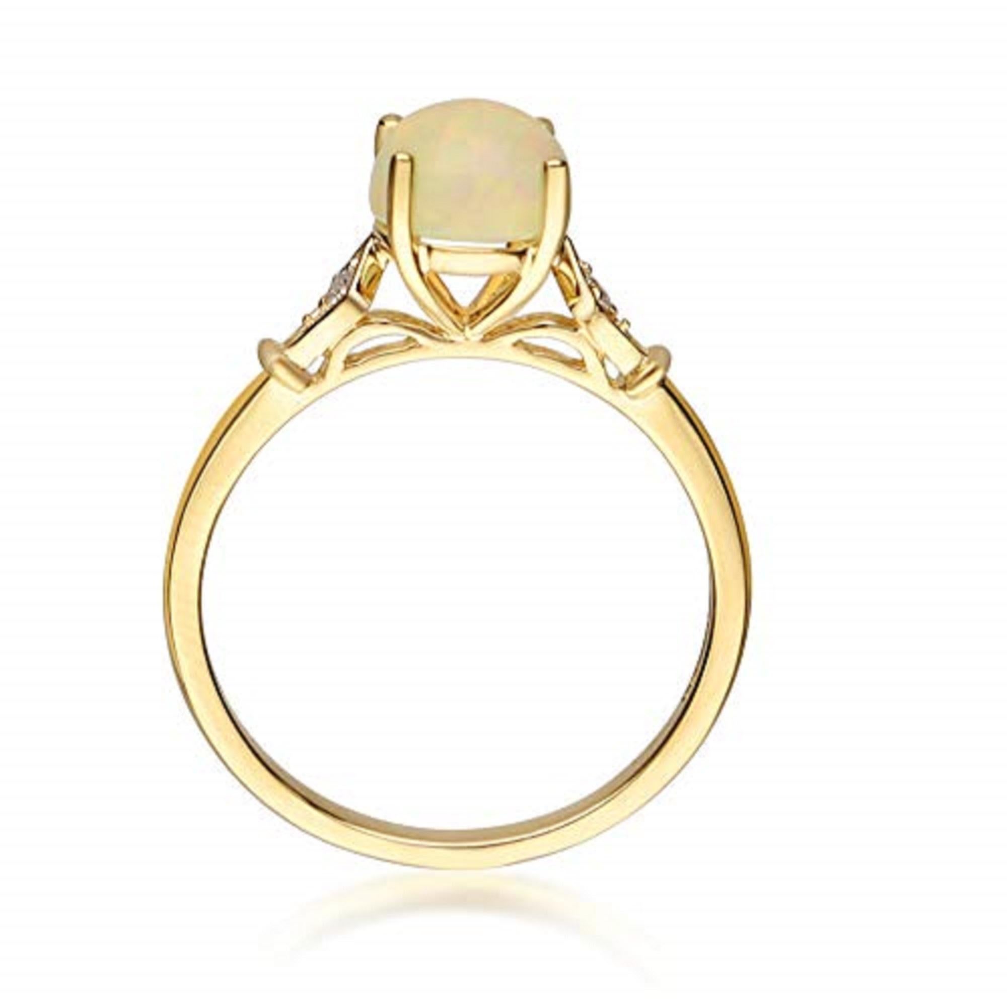 Taille ronde Gin & Grace, bague en or jaune 14 carats avec opale d'Éthiopie et véritables diamants pour femmes en vente