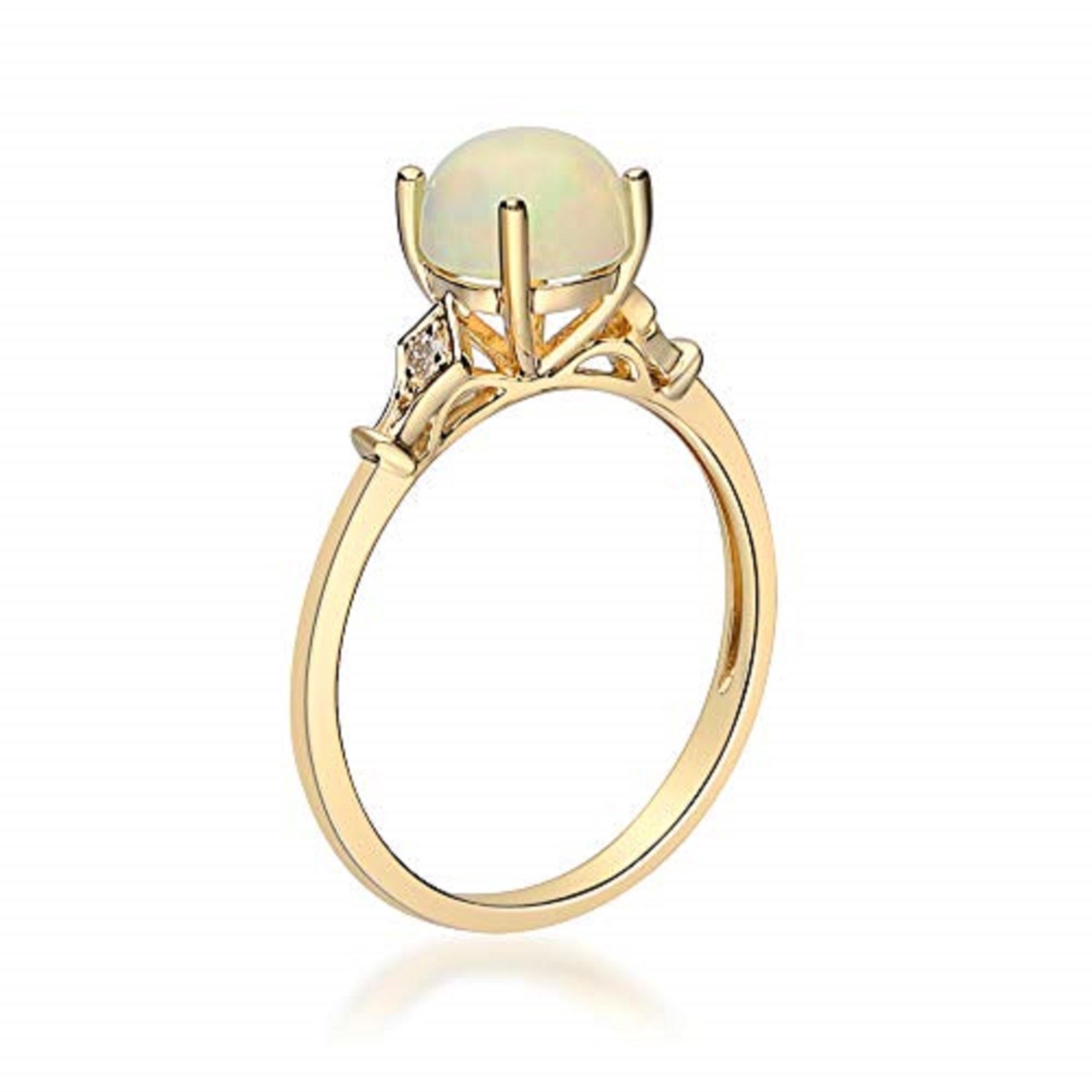 Gin & Grace 14K Yellow Gold Ethiopian Opal Ring with Real Diamonds for women In New Condition For Sale In New York, NY