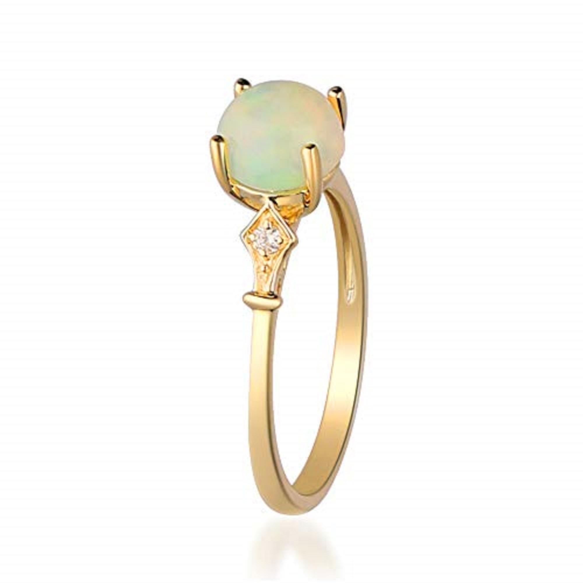 Women's Gin & Grace 14K Yellow Gold Ethiopian Opal Ring with Real Diamonds for women For Sale