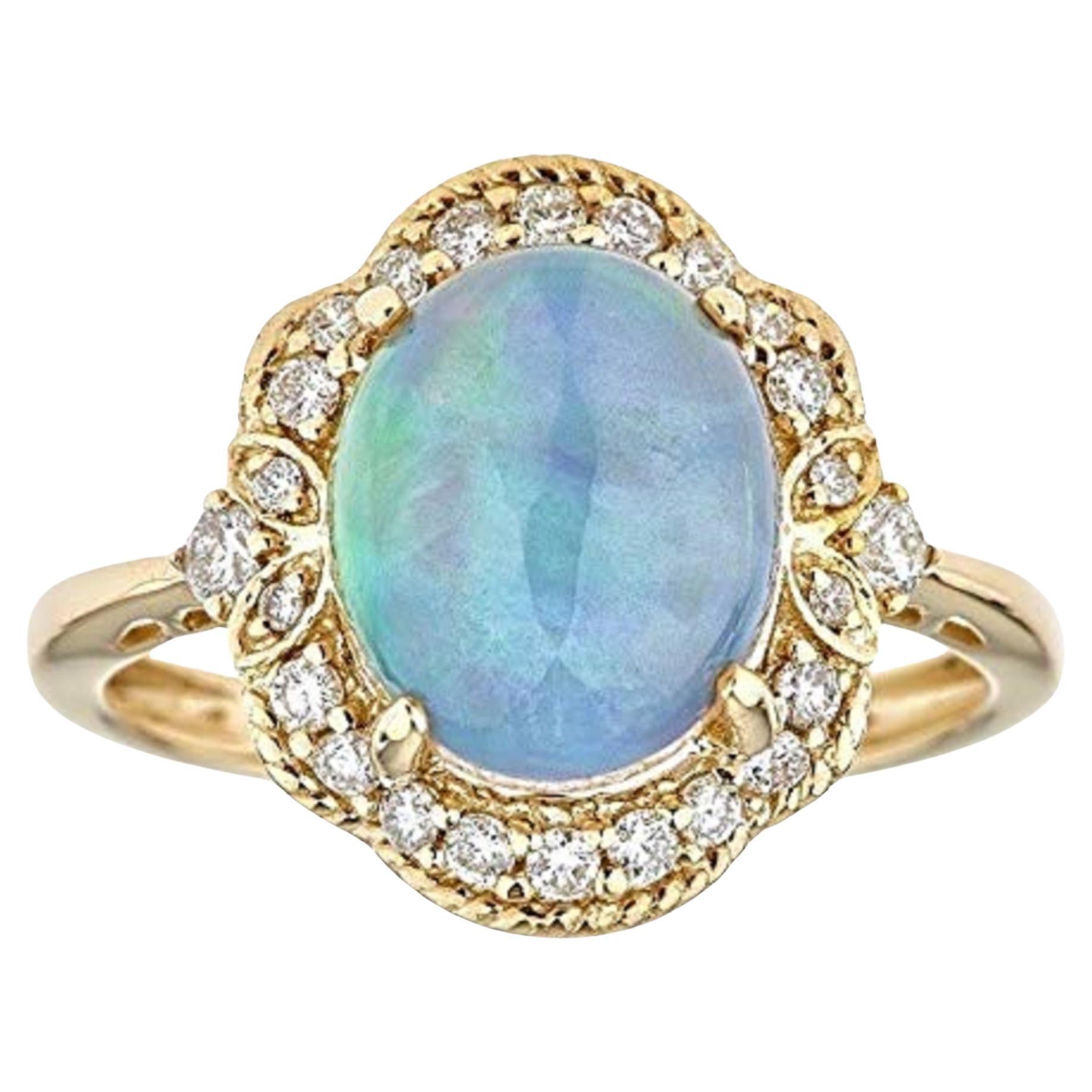 Gin And Grace 14K Yellow Gold Ethiopian And Pink Opal Ring With Diamond Gin And Grace 14K Yellow Gold Ethiopian And Pink Opal Ring With Diamond