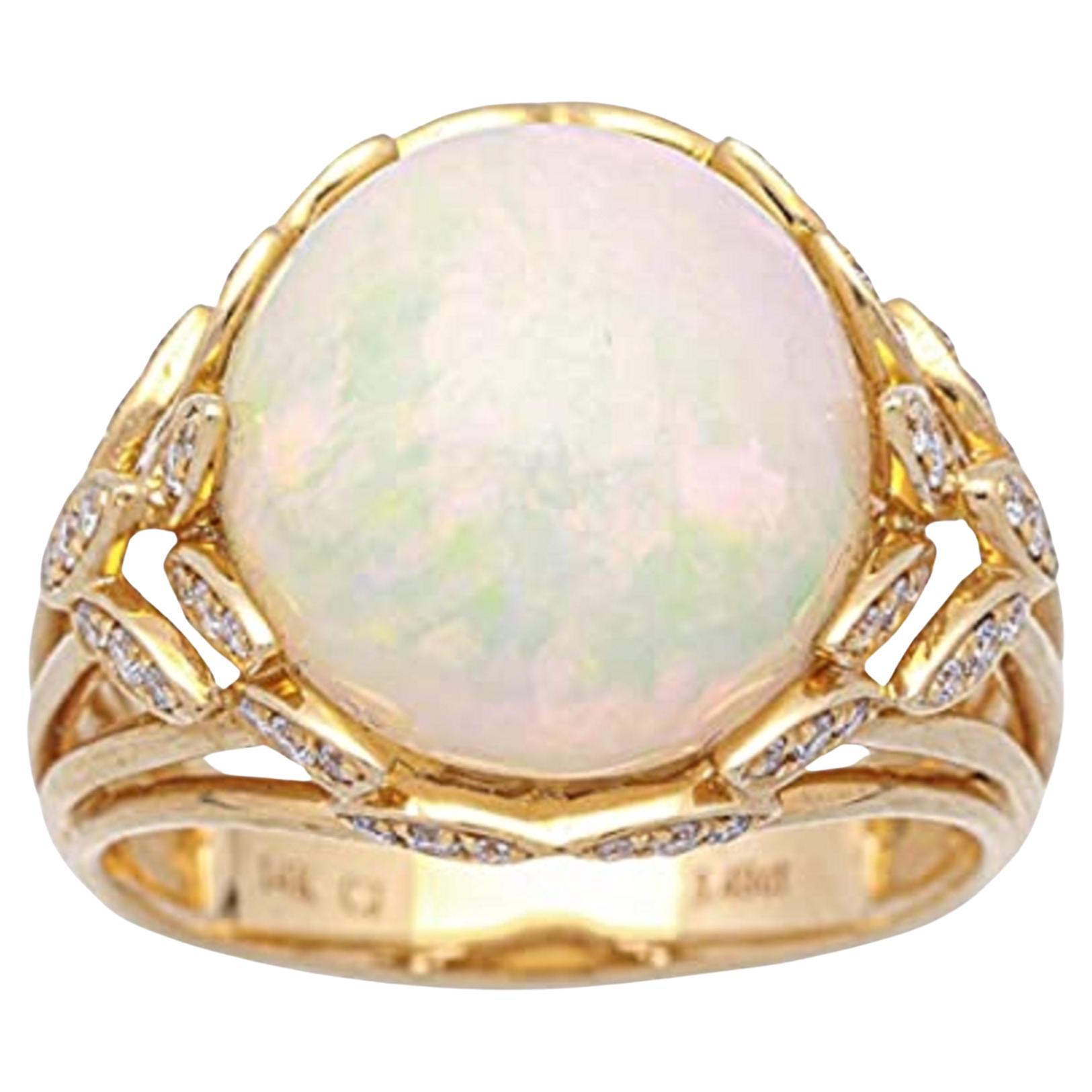Gin And Grace 14K Yellow Gold Ethiopian Opal Ring With Real Diamonds Gin And Grace 14K Yellow Gold Ethiopian Opal Ring With Real Diamonds