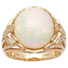  Gin & Grace 14K Yellow Gold Ethiopian Opal Ring with Real Diamonds for Women