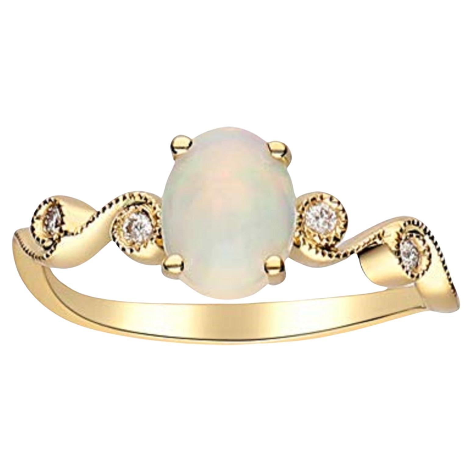 Gin & Grace 14K Yellow Gold Ethiopian Opal Ring with Real Diamonds for women For Sale