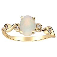 Used Gin & Grace 14K Yellow Gold Ethiopian Opal Ring with Real Diamonds for women