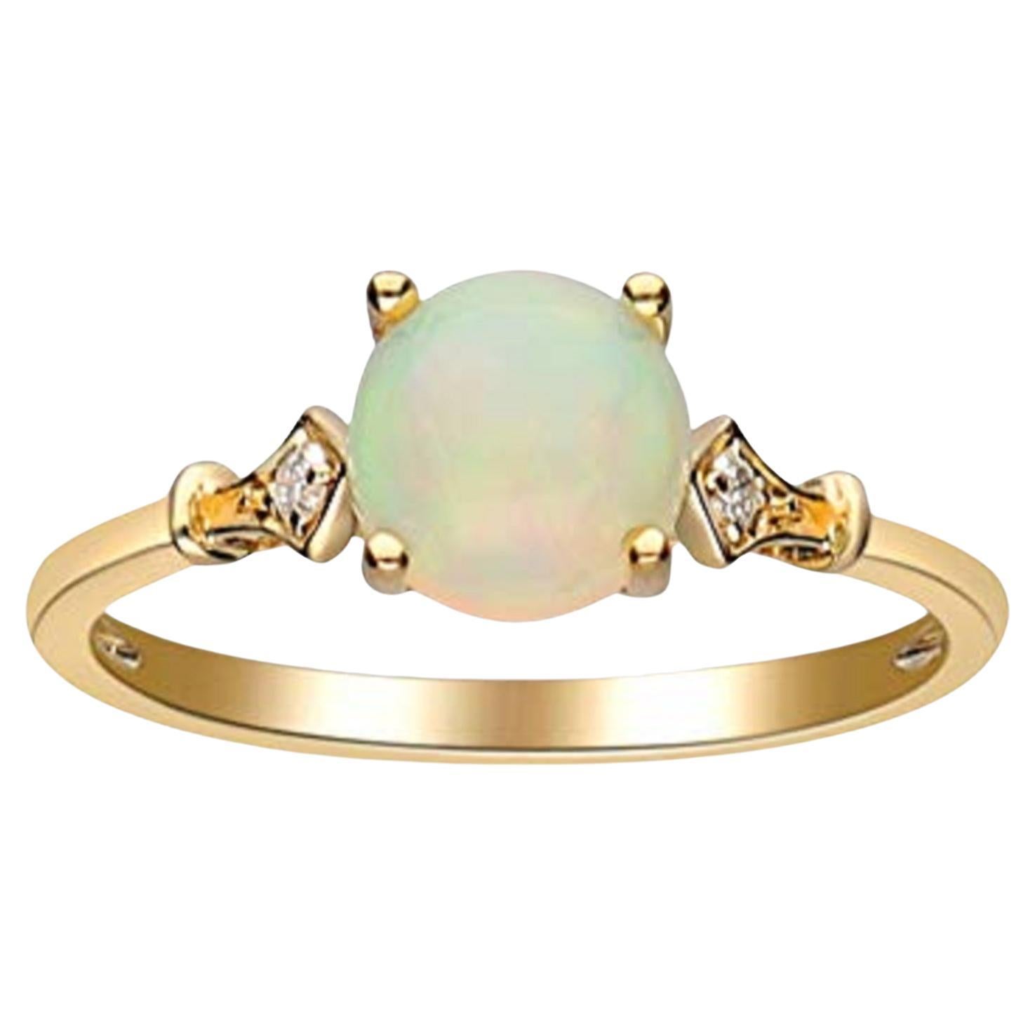 Gin & Grace 14K Yellow Gold Ethiopian Opal Ring with Real Diamonds for women