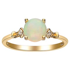 Used Gin & Grace 14K Yellow Gold Ethiopian Opal Ring with Real Diamonds for women