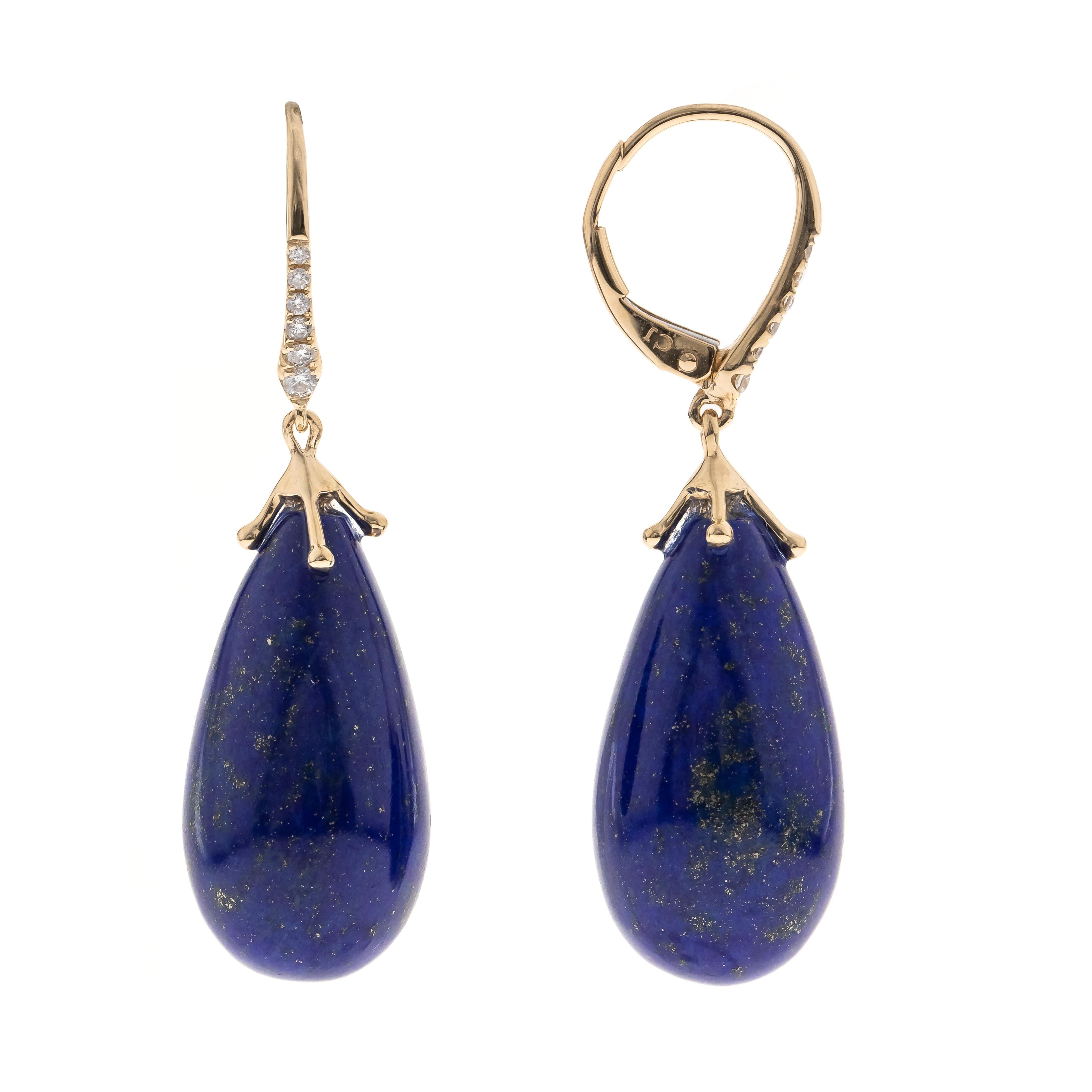 Gin & Grace 14k Yellow Gold Fancy-cut Lapis Earrings View 4
