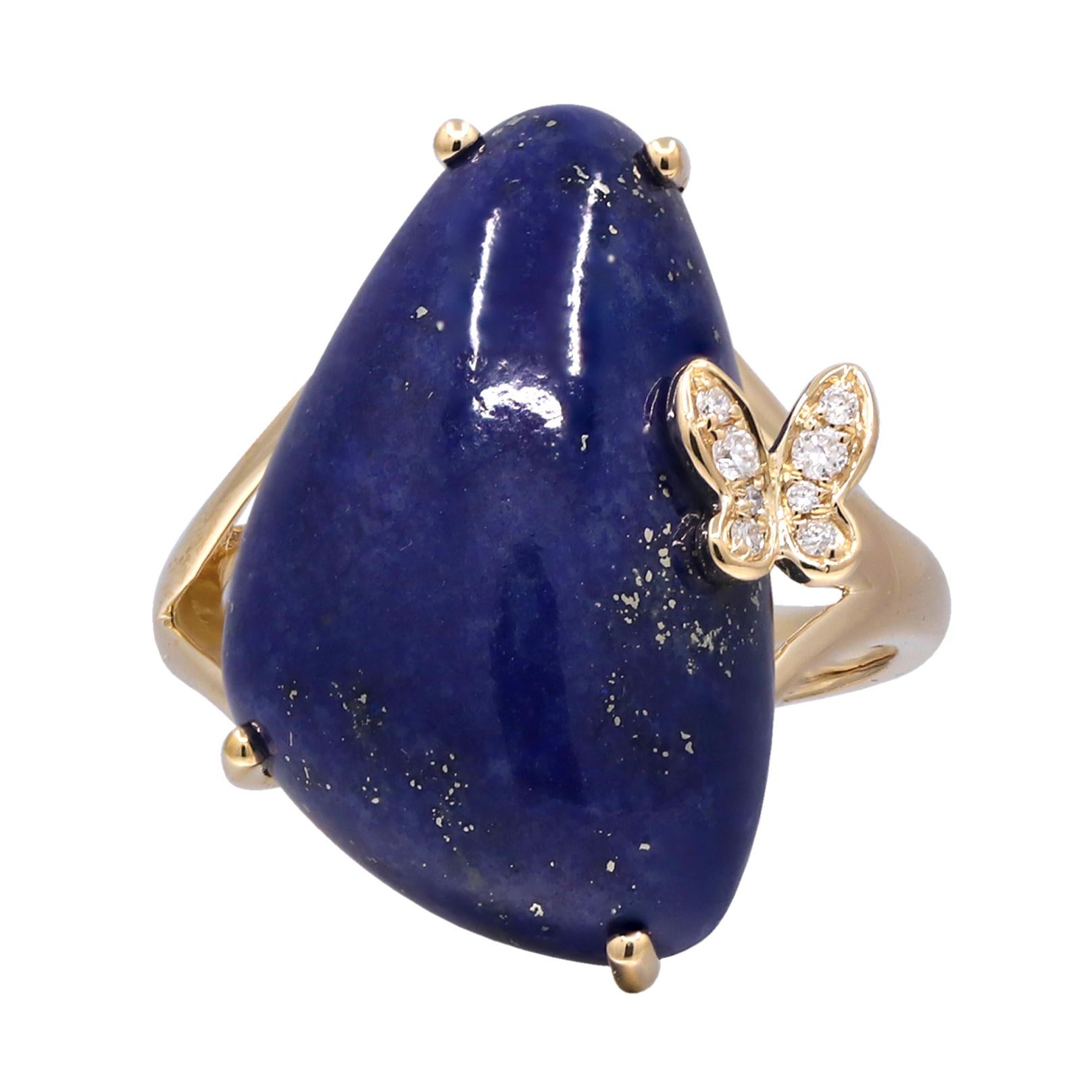 Gin & Grace 14k Yellow Gold Fancy-cut Lapis Ring View 4