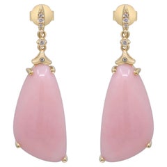 Boucles d'oreilles Gin and Grace en or jaune 14 carats avec opale rose à taille fantaisie