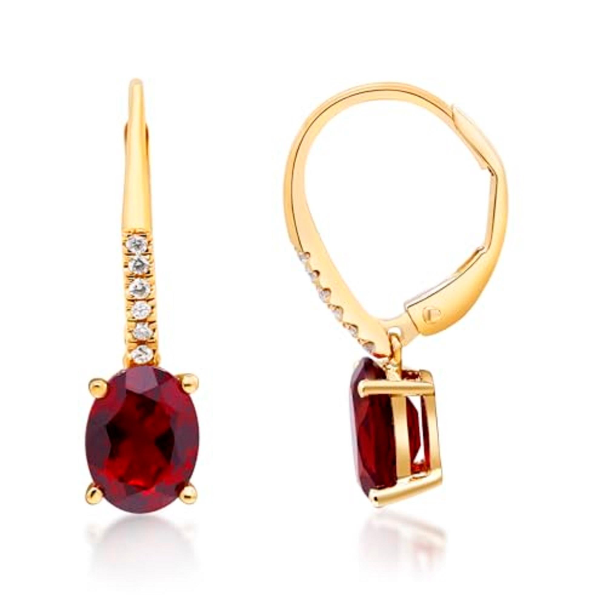 Oval Cut Gin & Grace 14K Yellow Gold Garnet Diamond Lever Back Earring for Women For Sale