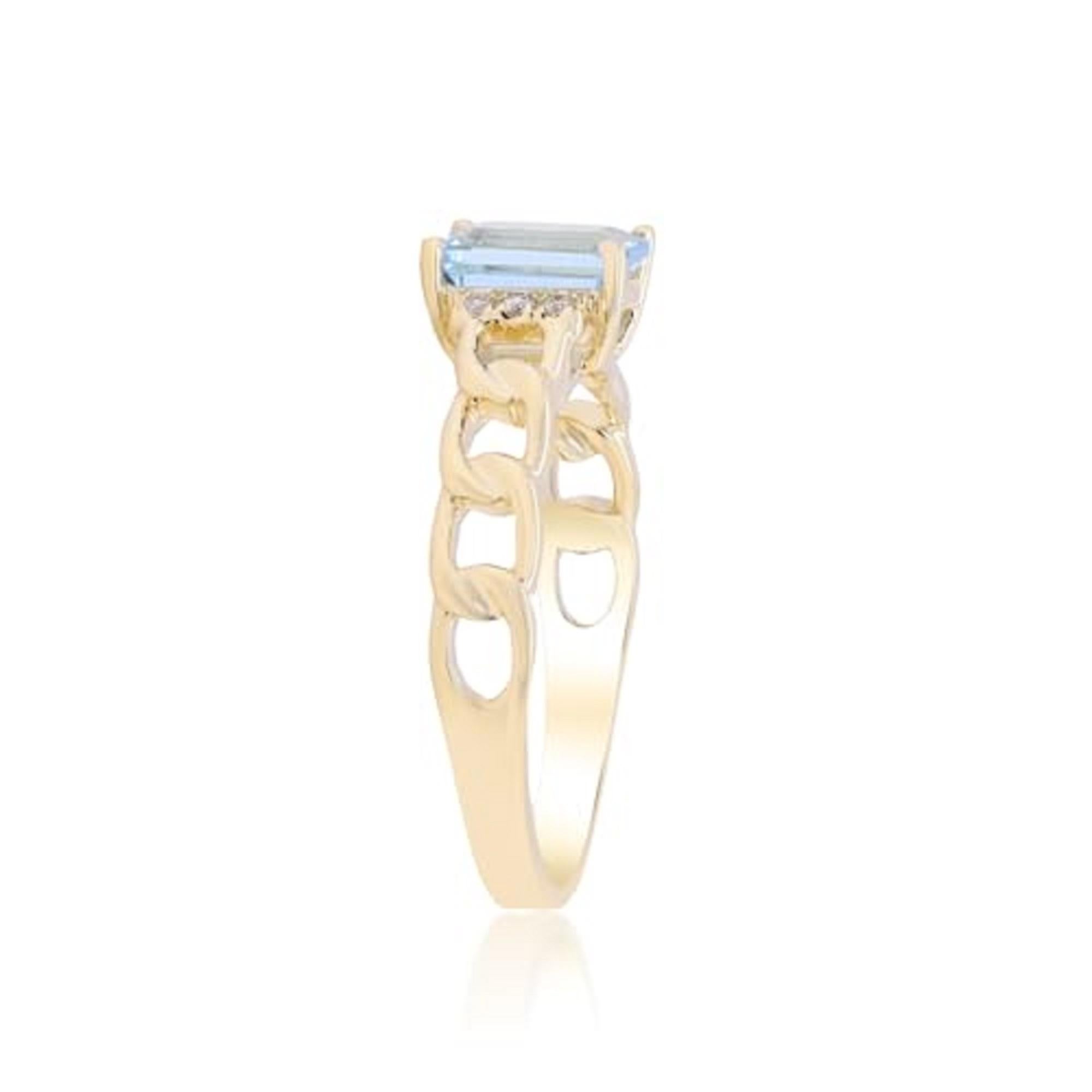 Art Deco Gin & Grace 14K Yellow Gold Genuine Aquamarine Ring with Diamonds for Women For Sale