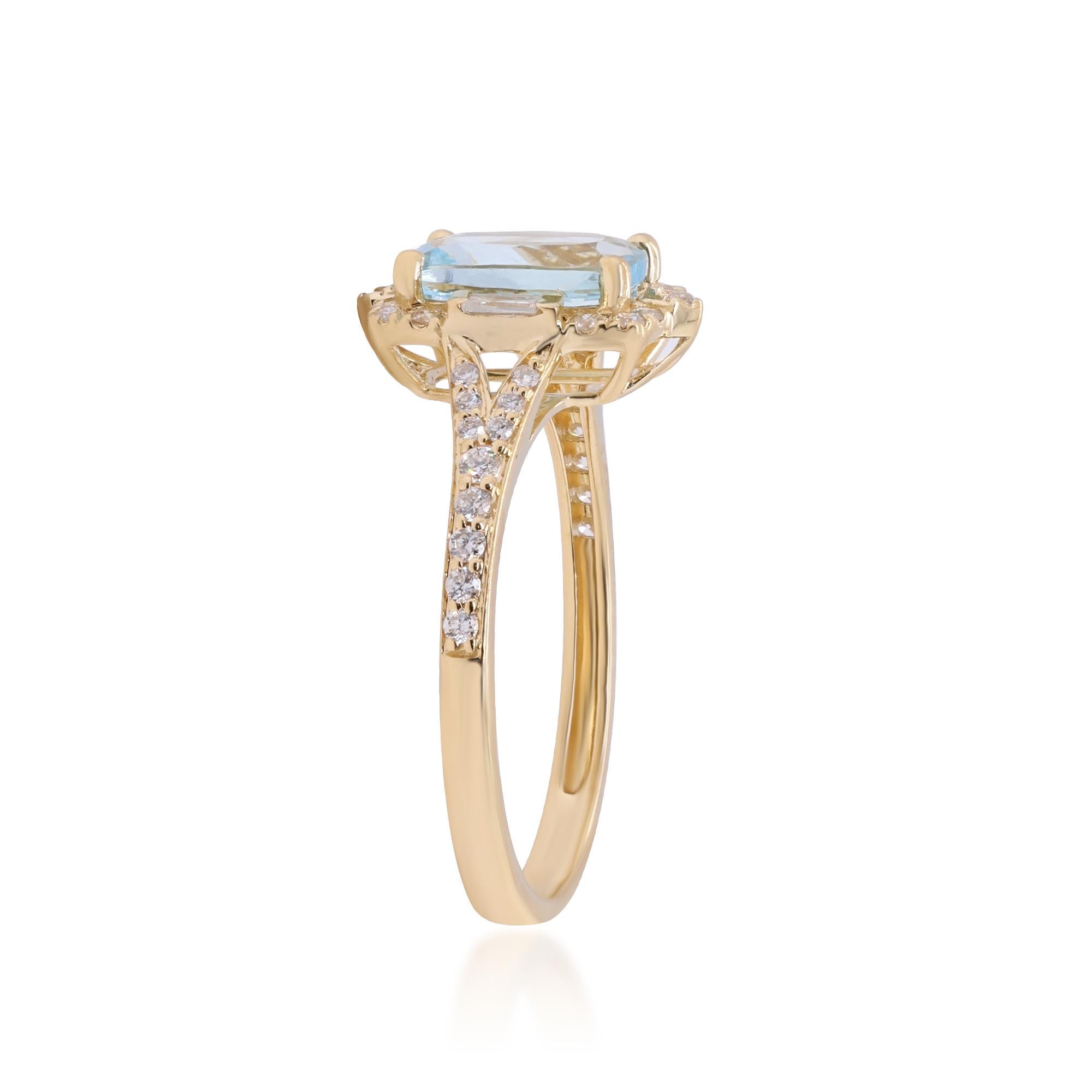 Art Deco Gin & Grace 14K Yellow Gold Genuine Aquamarine Ring with Diamonds for women For Sale