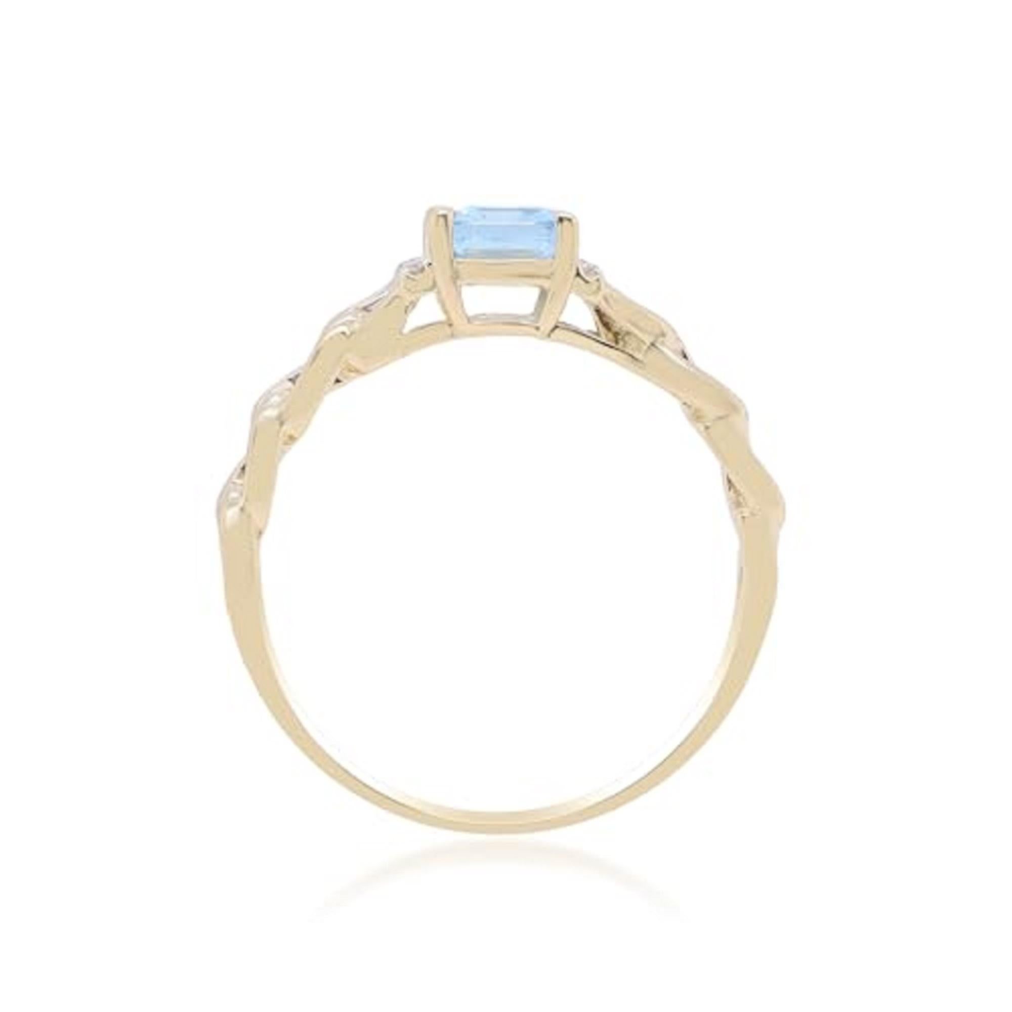 Emerald Cut Gin & Grace 14K Yellow Gold Genuine Aquamarine Ring with Diamonds for Women For Sale