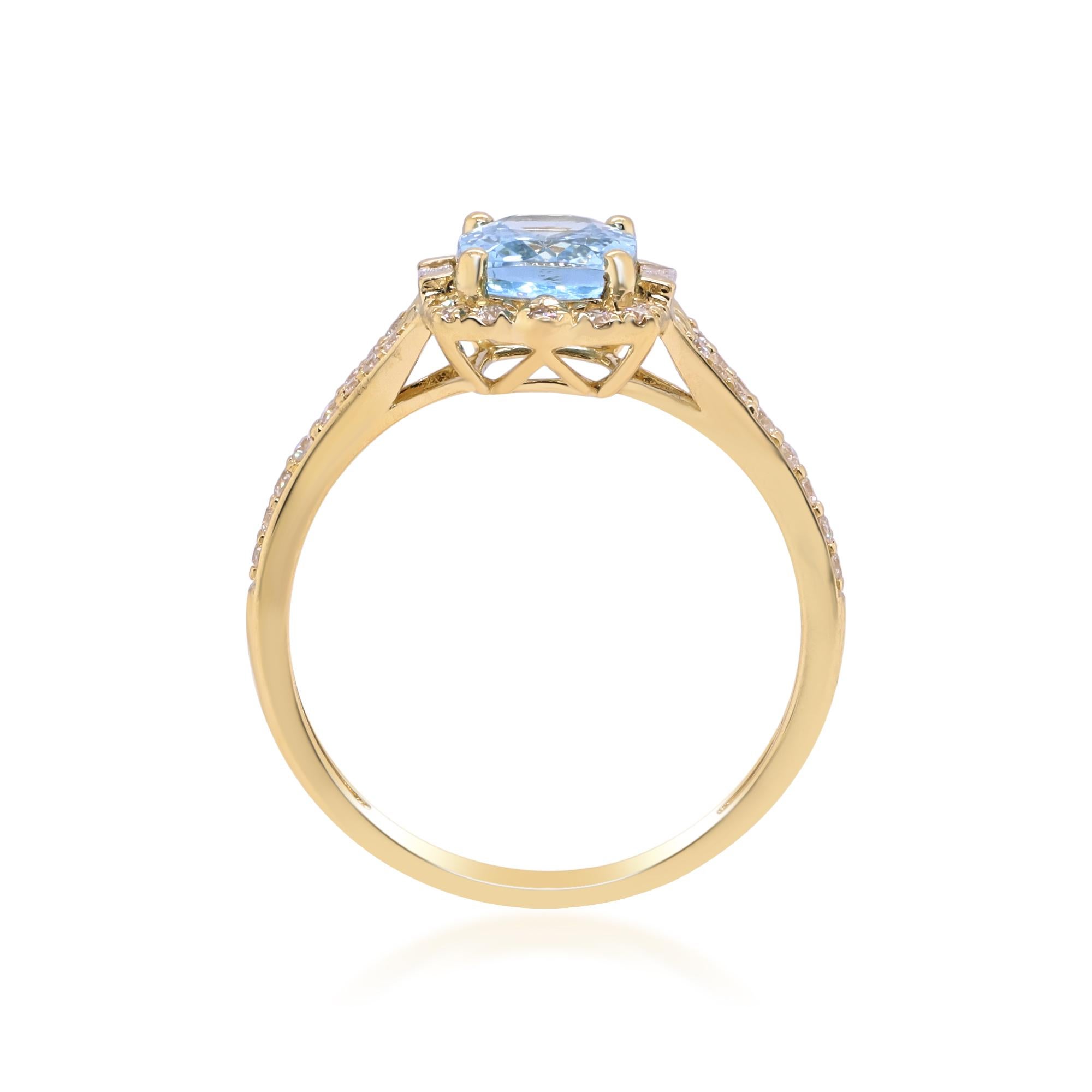 Cushion Cut Gin & Grace 14K Yellow Gold Genuine Aquamarine Ring with Diamonds for women For Sale