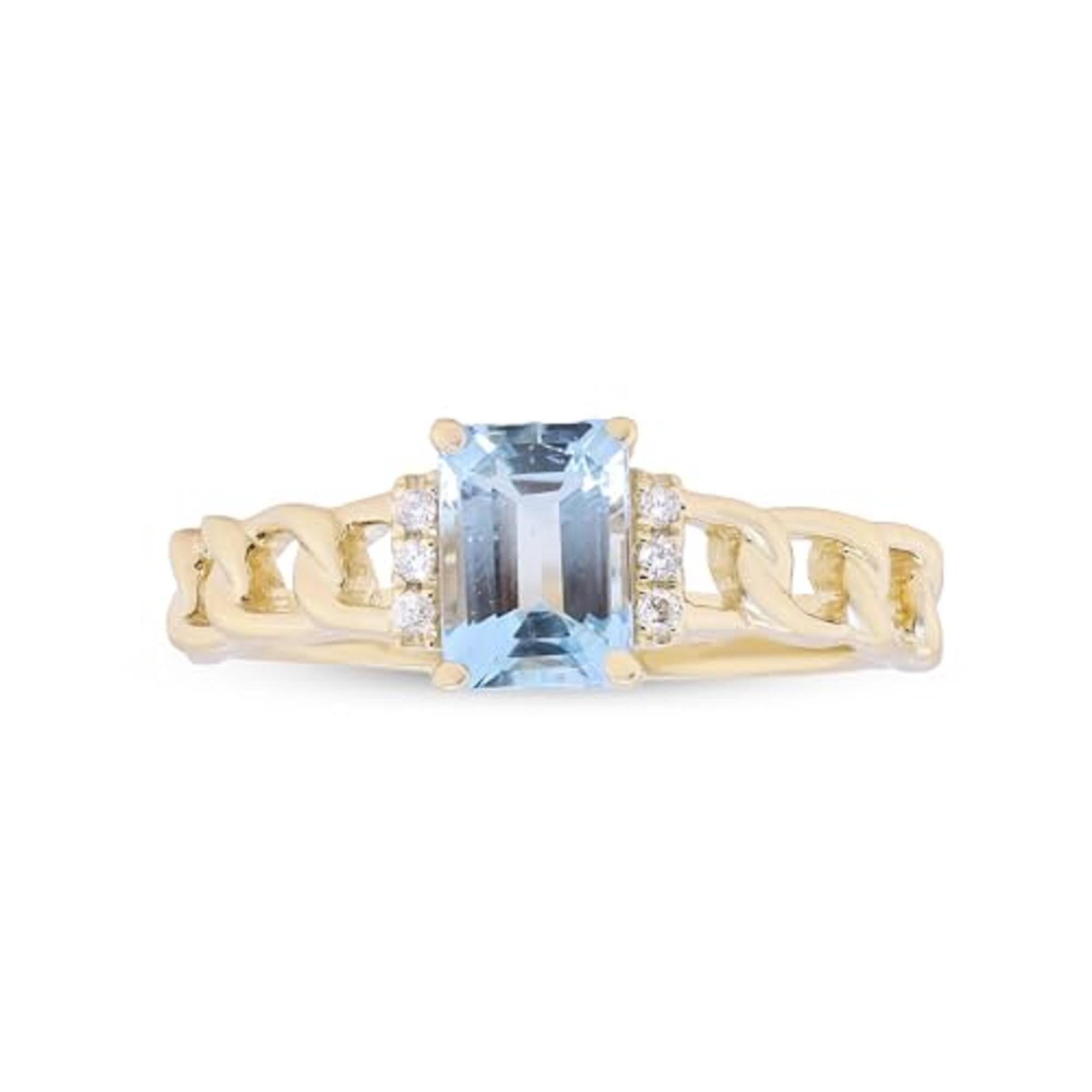 Gin & Grace 14K Yellow Gold Genuine Aquamarine Ring with Diamonds for Women
