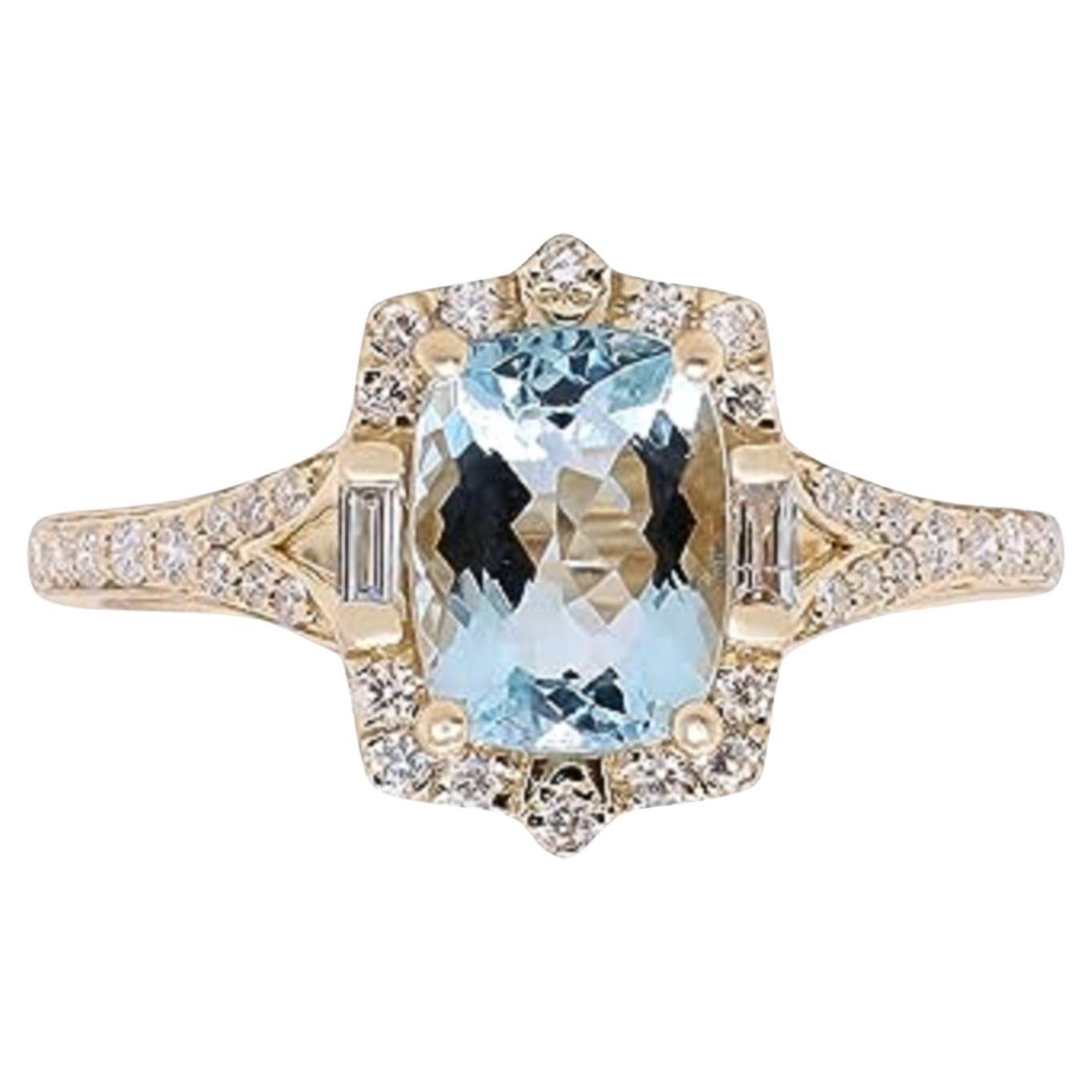 Gin and Grace 14K Yellow Gold Genuine Aquamarine Ring with Diamonds for ...