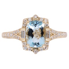 Vintage Gin & Grace 14K Yellow Gold Genuine Aquamarine Ring with Diamonds for women