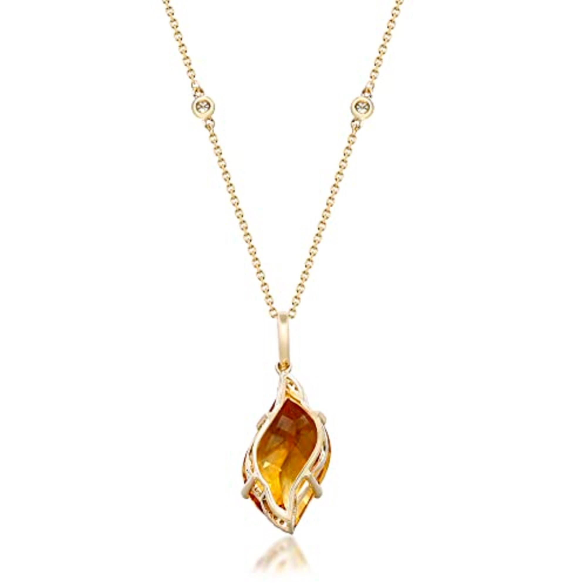 Decorate yourself in elegance with this Pendant is crafted from 14-karat Yellow Gold by Gin & Grace Pendant. This Pendant is made up of Fancy-Shape Prong setting Citrine (1 Pcs) 5.87 Carat and Round-Cut Prong setting White Diamond (20 Pcs) 0.14