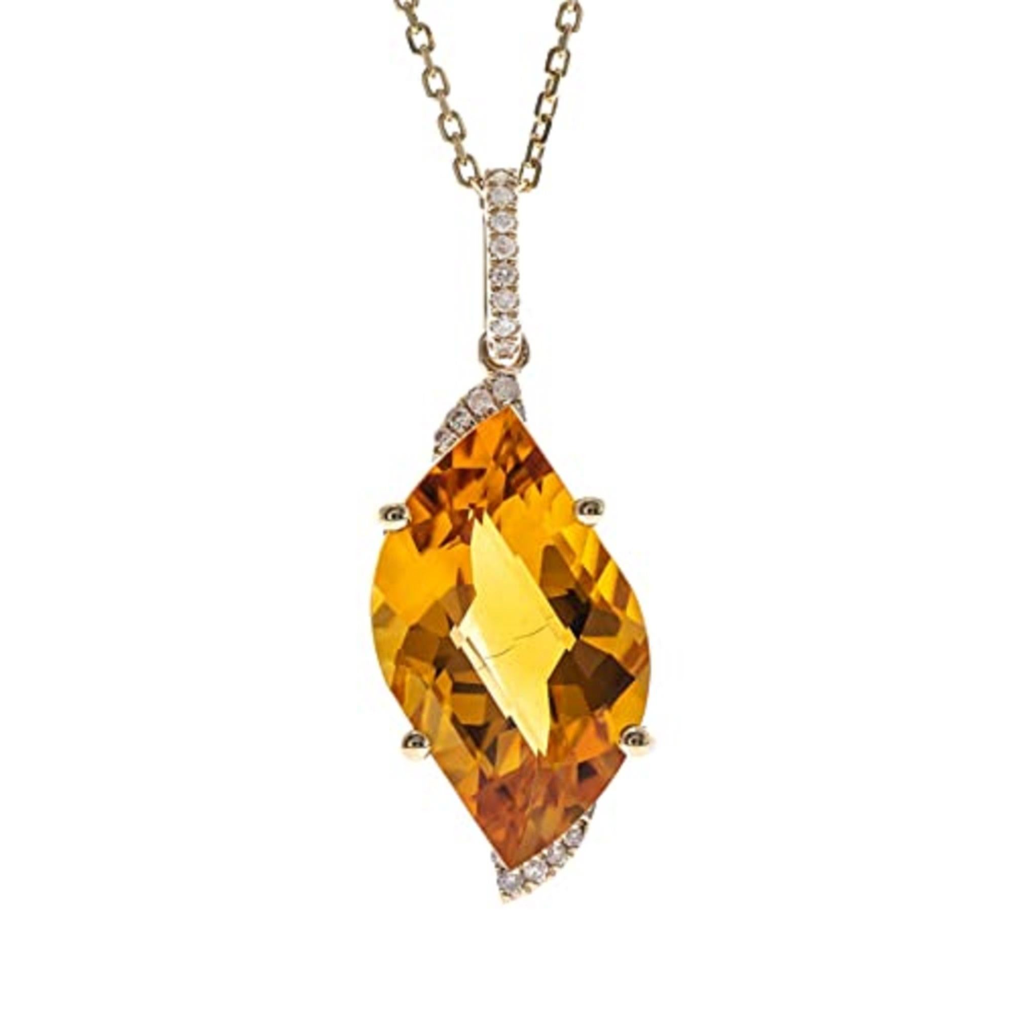 Art Deco Gin & Grace 14K Yellow Gold Genuine Citrine Pendant with Diamonds for women For Sale