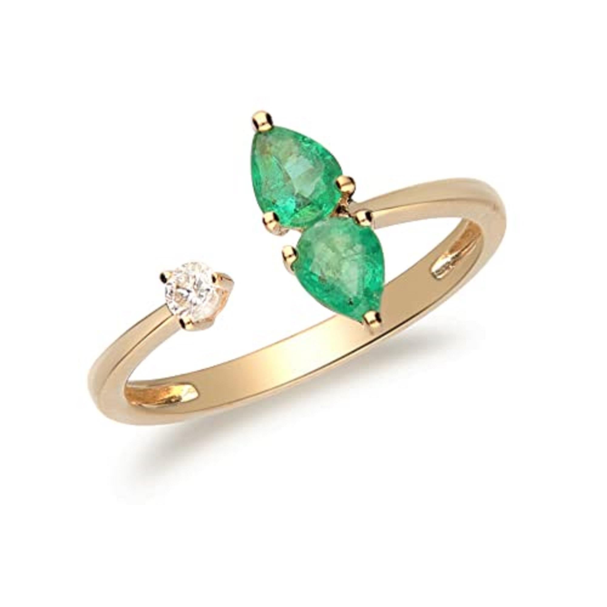 Pear Cut Gin & Grace 14K Yellow Gold Genuine Emerald Ring with Diamonds for women For Sale