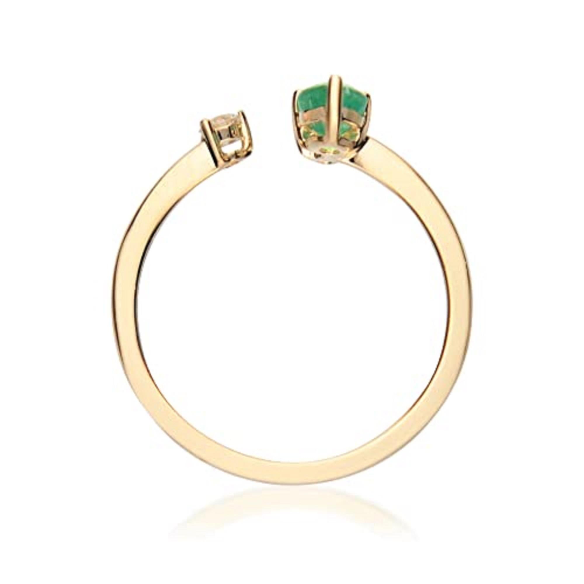 Gin & Grace 14K Yellow Gold Genuine Emerald Ring with Diamonds for women In New Condition For Sale In New York, NY